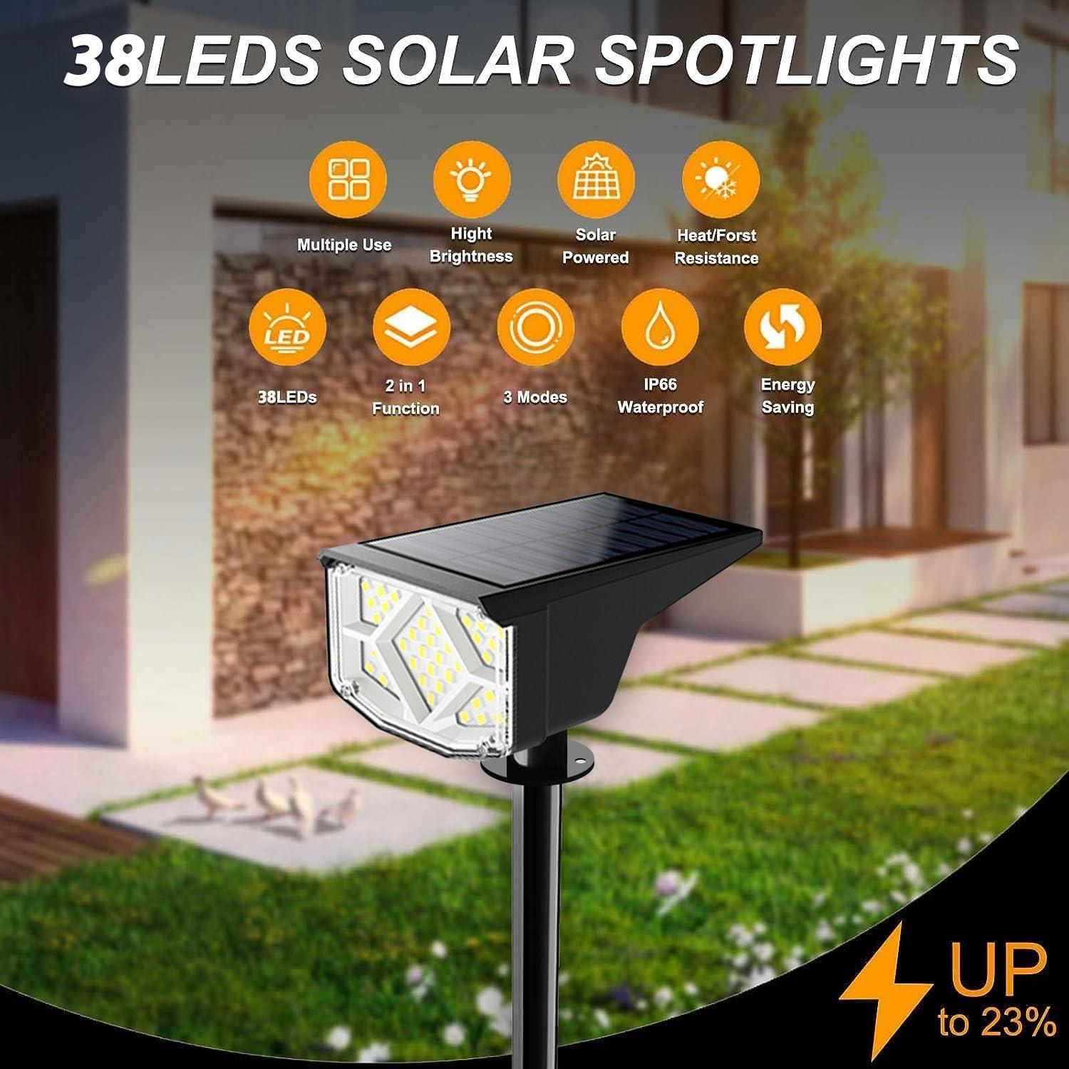 4 Pack Solar Spotlight Outdoor, 64 LEDs 1000 lumens Solar Outdoor Lights Waterproof, IP66 Solar Lights Outdoor Waterproof Landscape Spot Lights Wall Garden Lights for Yard Outdoor Solar Lights
