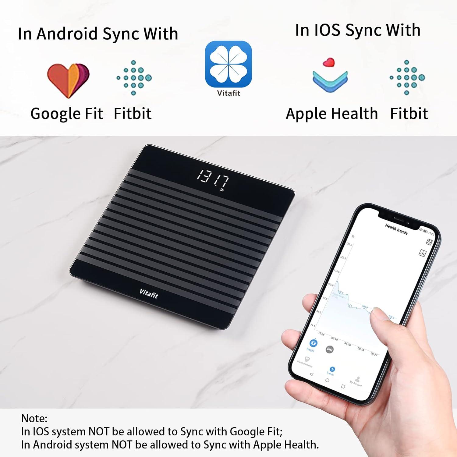 Vitafit Anti-Slip Smart Digital Bathroom Scale for Body Weight, FSA HSA Store Eligible, High Accuracy Assured by Weighing Professional Since 2001, BMI with App,Black