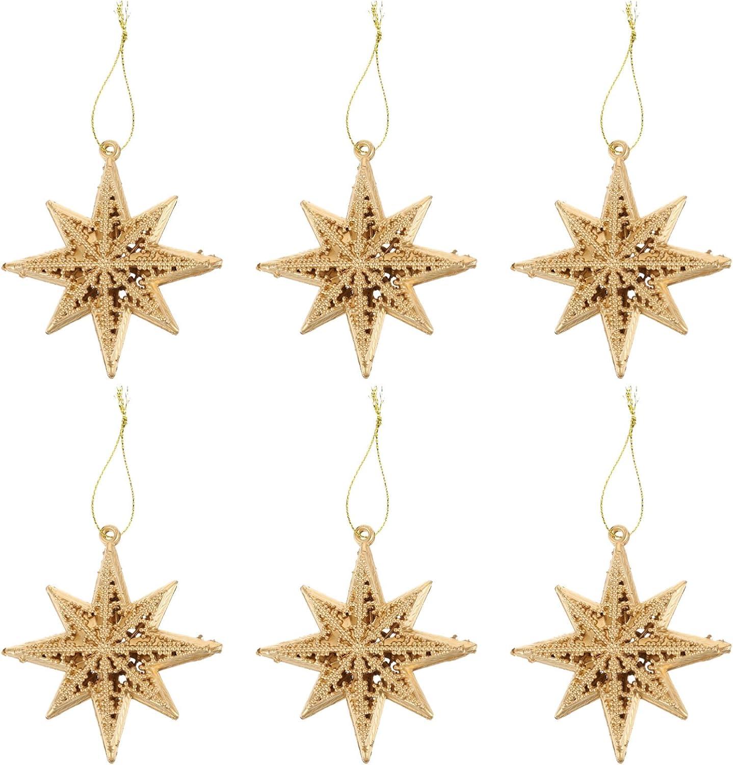 Gold Glitter 3D Star Christmas Tree Ornaments, 12 Pack