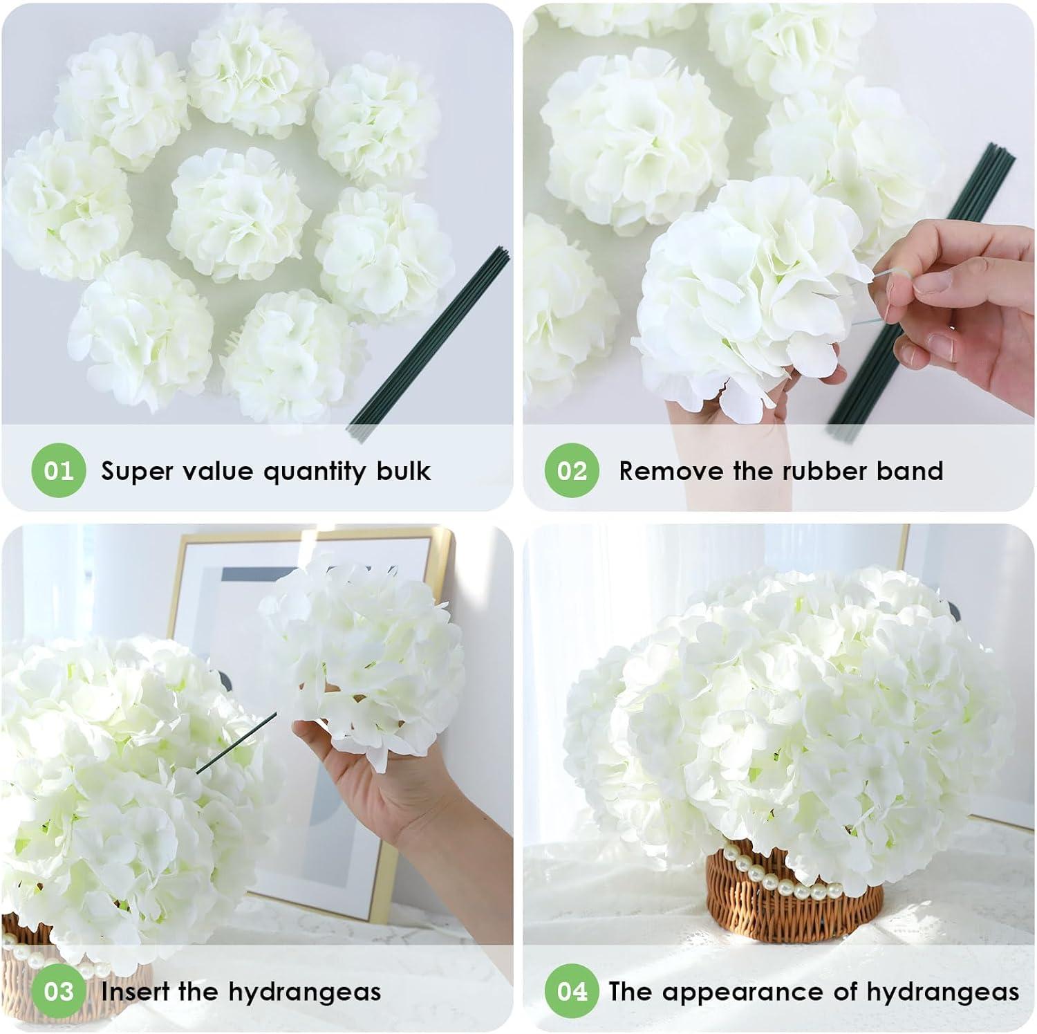 AVIVIHO Hydrangea Artificial Flowers Realistic White Fake Hydrangeas Silk Flowers with Stems Pack of 10 for Spring Mother's Day Easter Gifts Wedding Floral Bouquet Home Decor Party Decoration