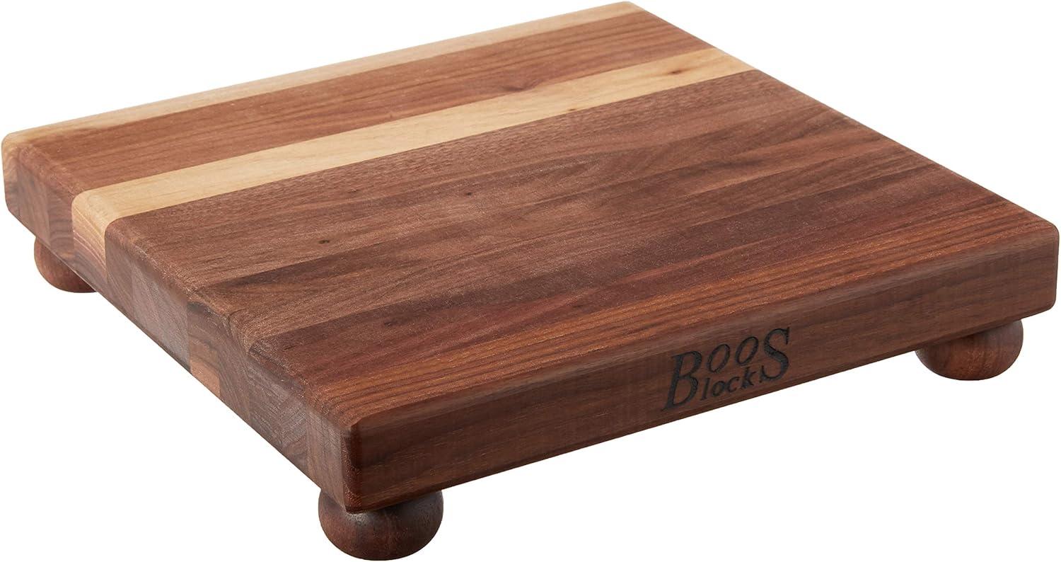John Boos Gift 1.5" Edge Grain Walnut 12" Square Cutting Board with Wood Feet