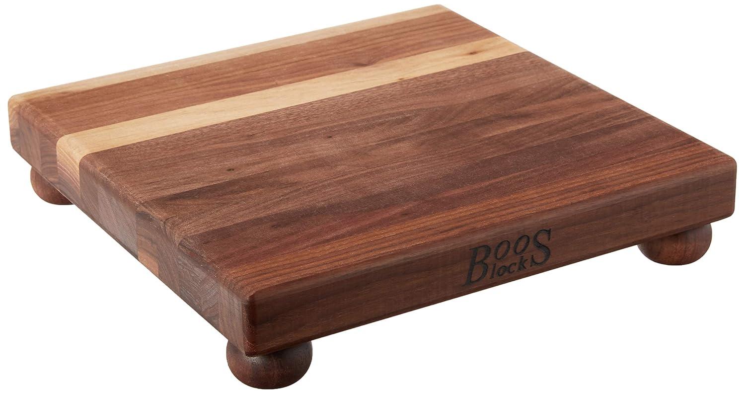 John Boos Gift 1.5" Edge Grain Walnut 12" Square Cutting Board with Wood Feet