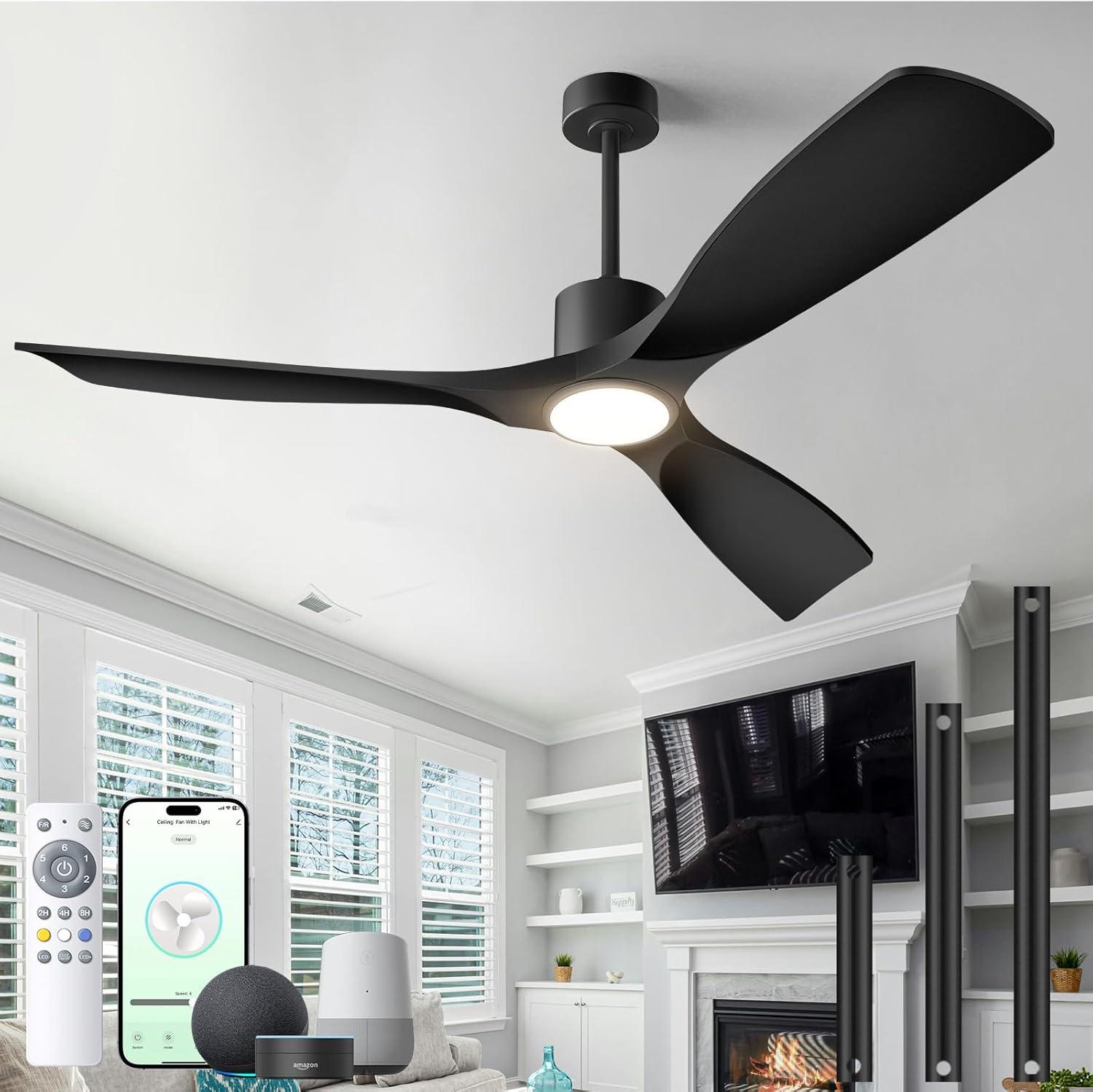 ONE Smart Modern All Season 52" Ceiling Fan with LED Light, Remote, Reversible and Compatible with Alexa/Google 6 Speeds and Light Kit included