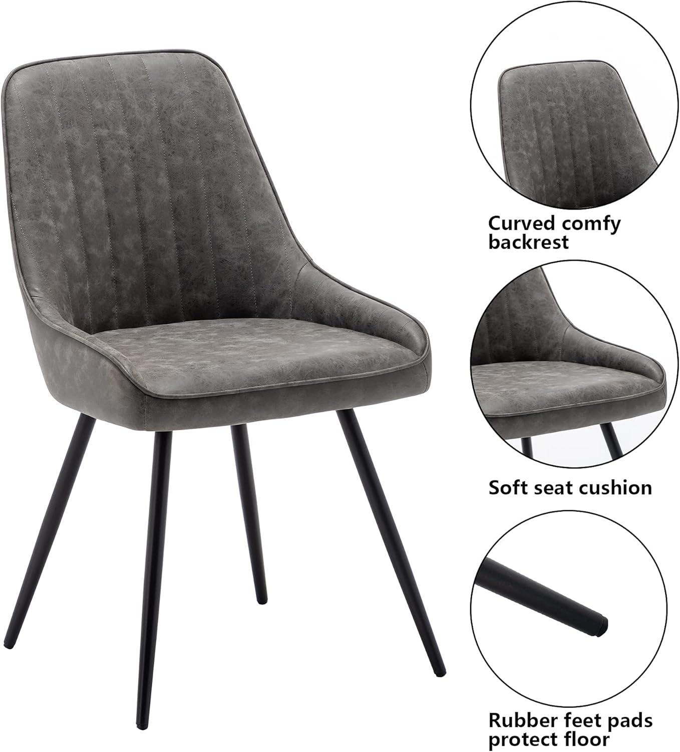 Alunaune Upholstered Dining Chairs Set of 2 Modern Faux Leather Armless Kitchen Chairs, Mid Century Leisure Accent Chair Living Room Desk Side Chair with Metal Legs-Grey