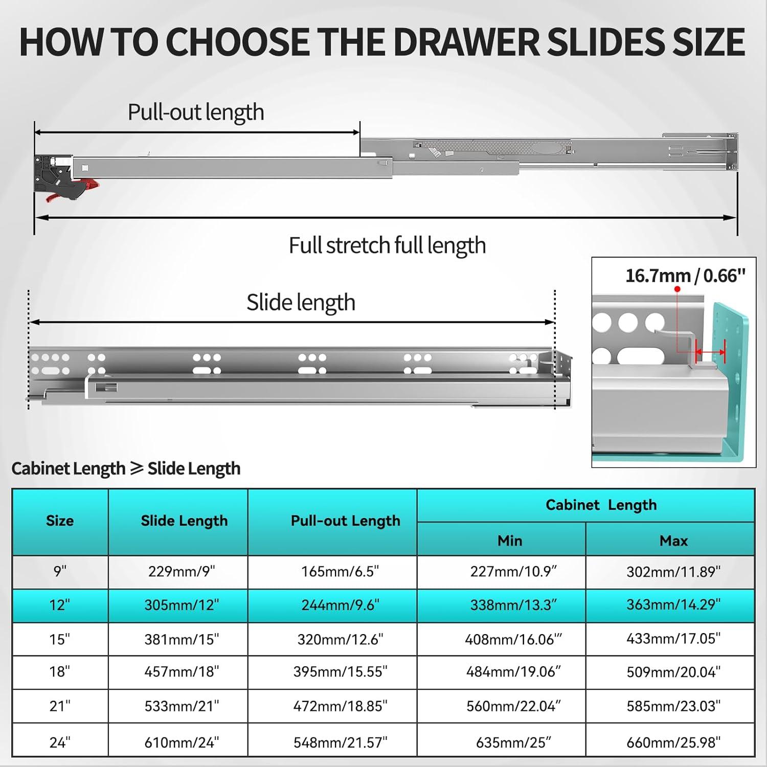 Soft Close Bottom Mount Drawer Slides 9 Inch Rails with Rear mounting Bracket Locking Devices Screws for Face Frame Or Frameless Application（9 inch, 1 Pair）
