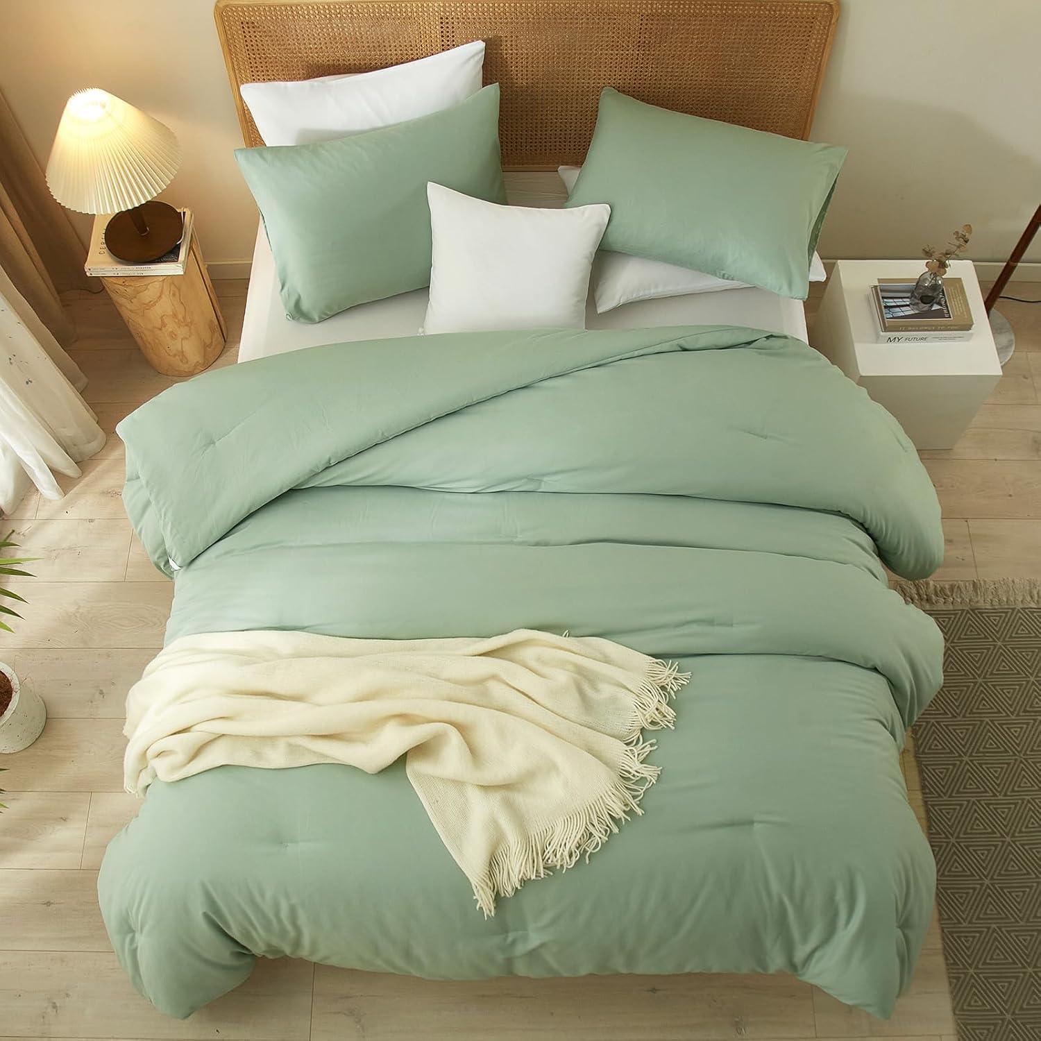 SPRINDAY Queen Comforter Set For Adult, 3 Piece Sage Green Comforter Sets & Bedding For All Season