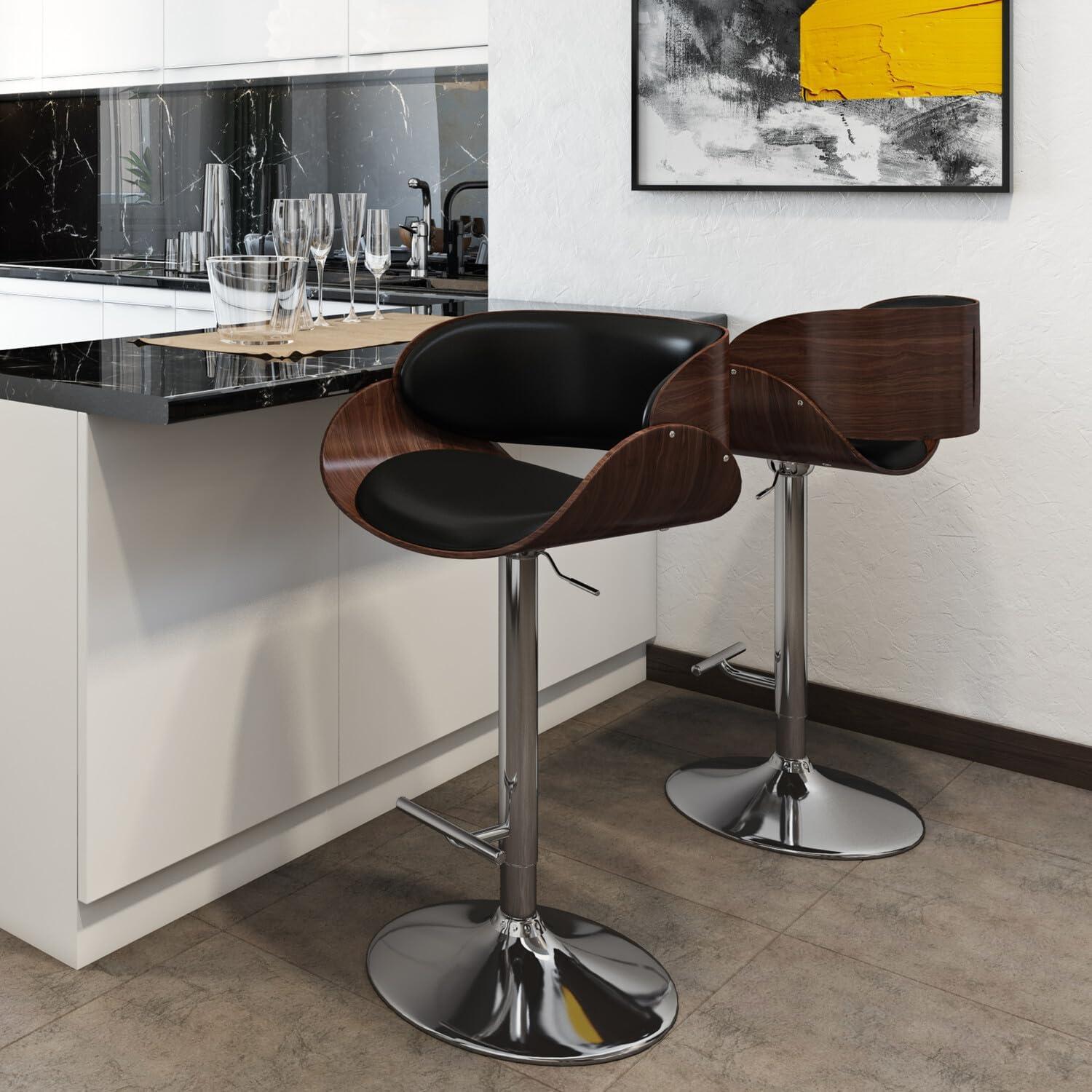 Amery Adjustable Swivel Black Wood and Metal Bar Stool