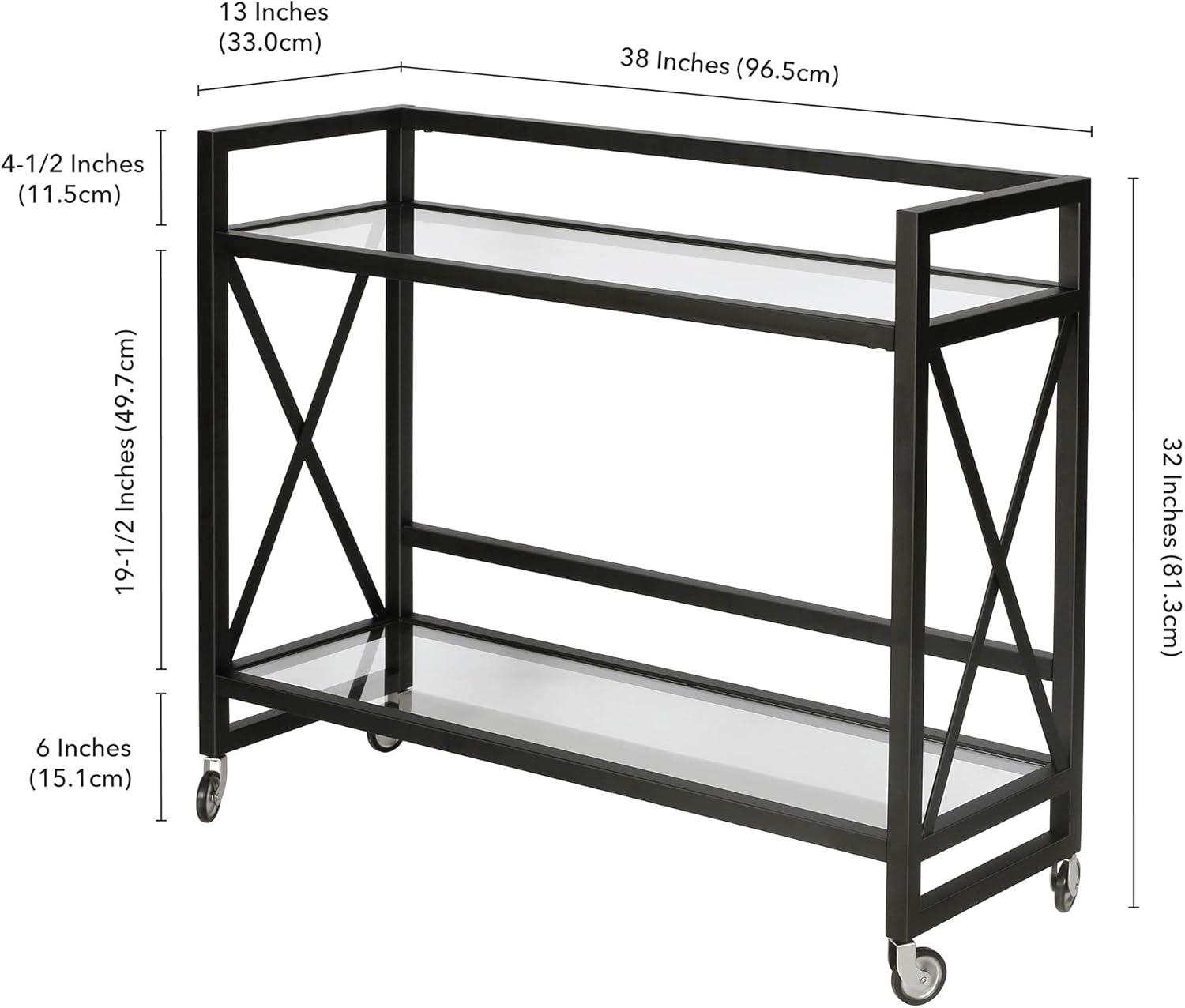 Evelyn&Zoe 38" Blackened Bronze Metal/Glass Bar Cart