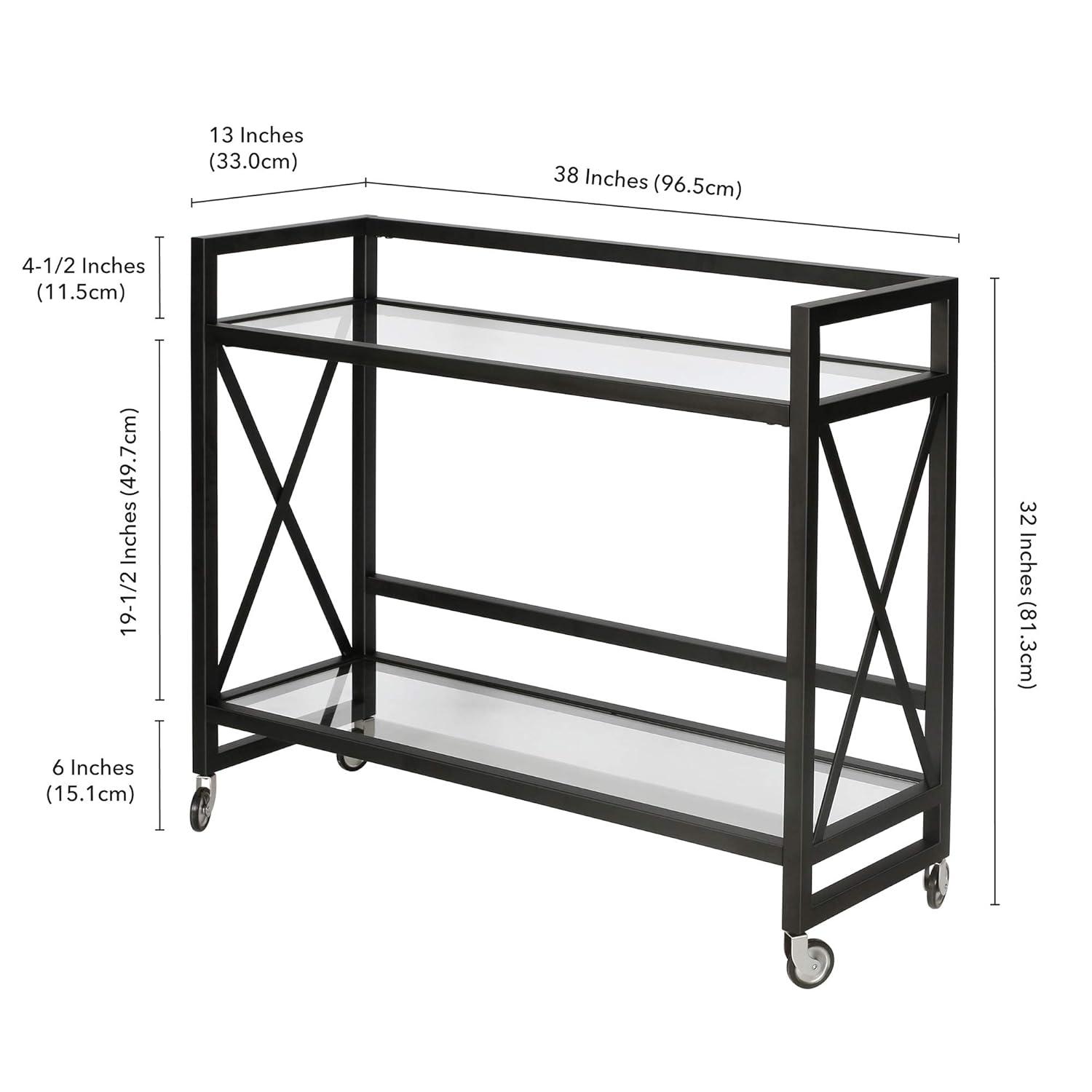 Evelyn&Zoe 38" Blackened Bronze Metal/Glass Bar Cart