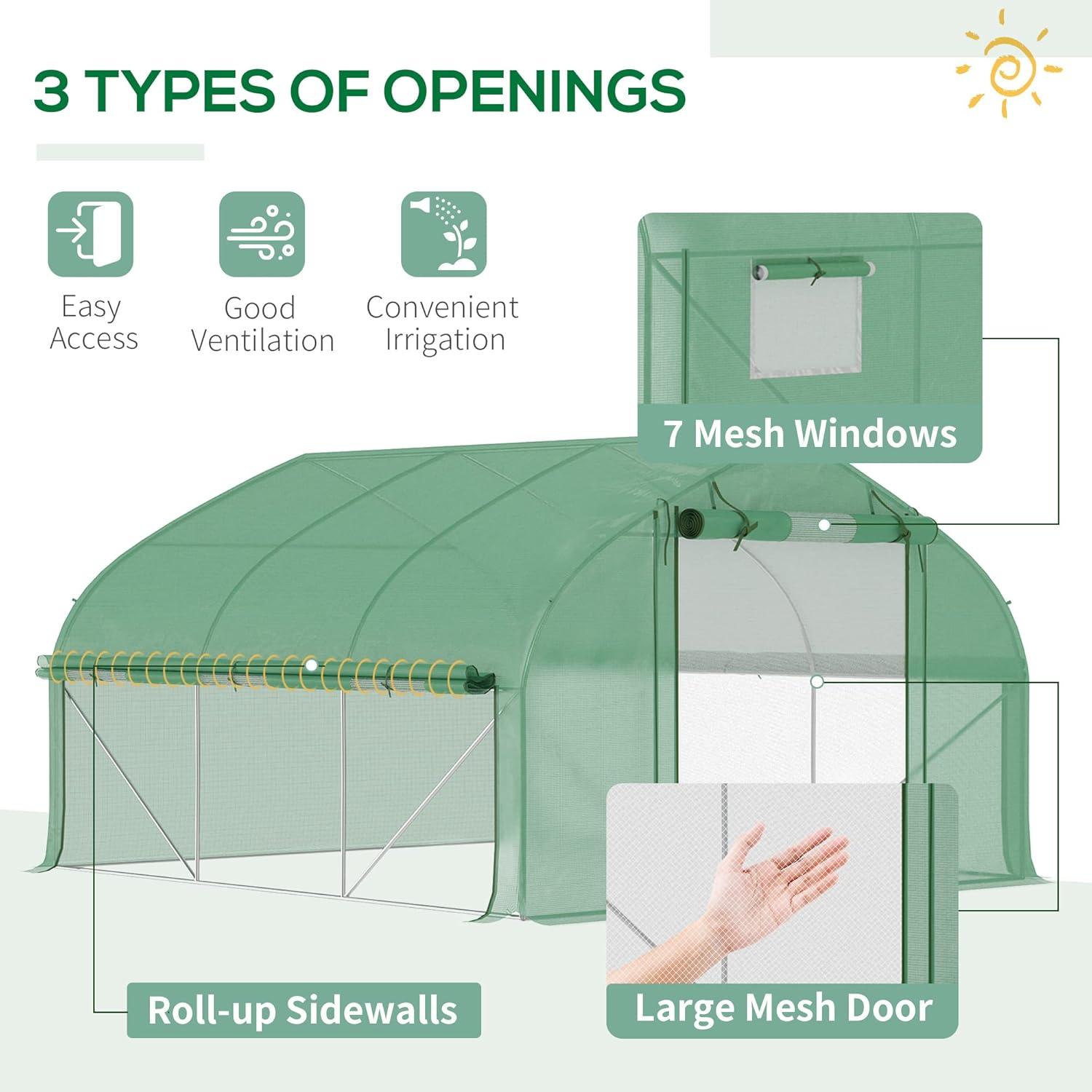 Green Polyethylene Walk-In Tunnel Greenhouse with Roll-Up Door