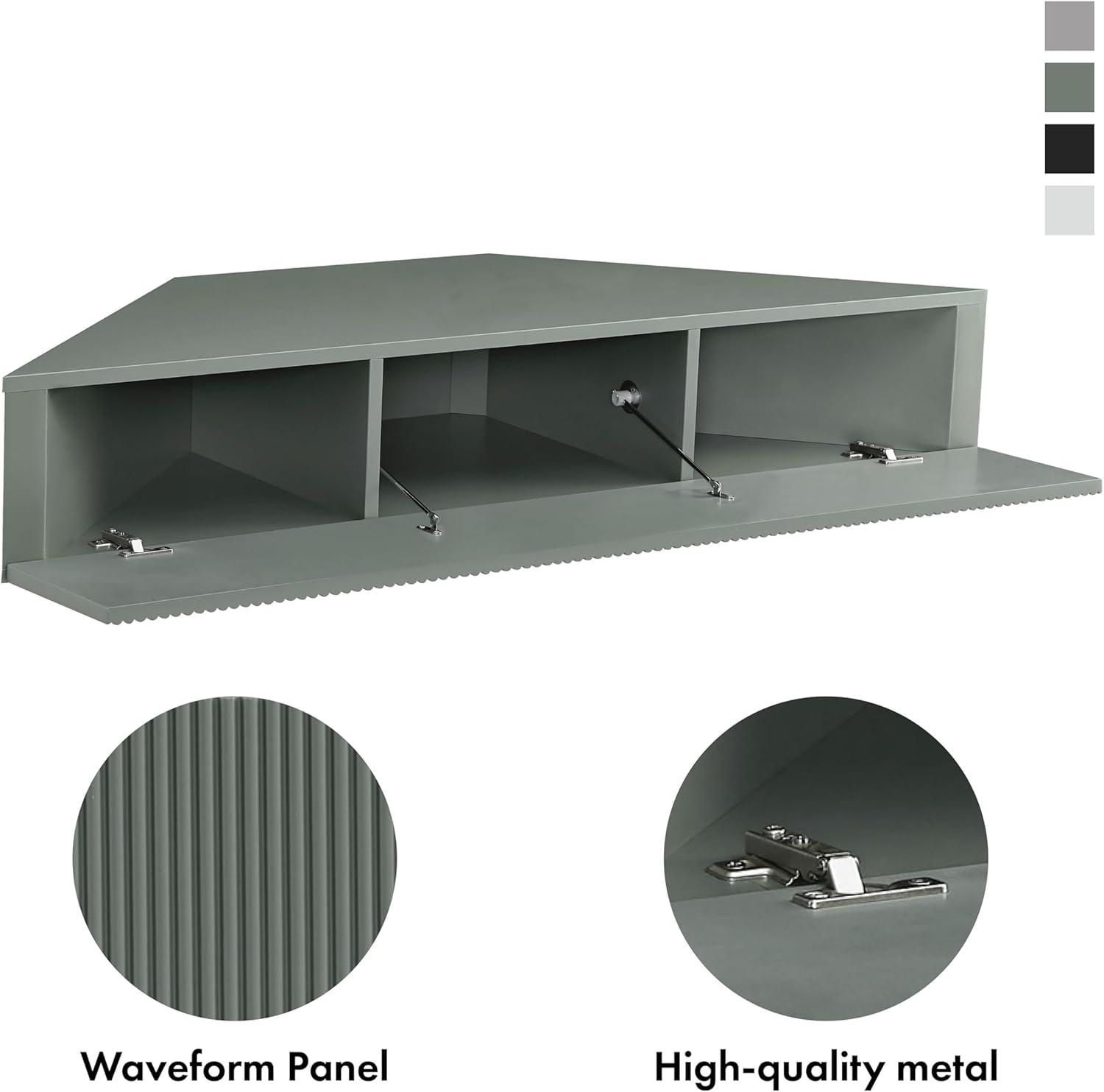 Denhour DH BASIC Transitional 47-inch 3-Shelf Corner Floating TV Stand by  3D Wavy Panel Door - Sage Green Weathered,N/A