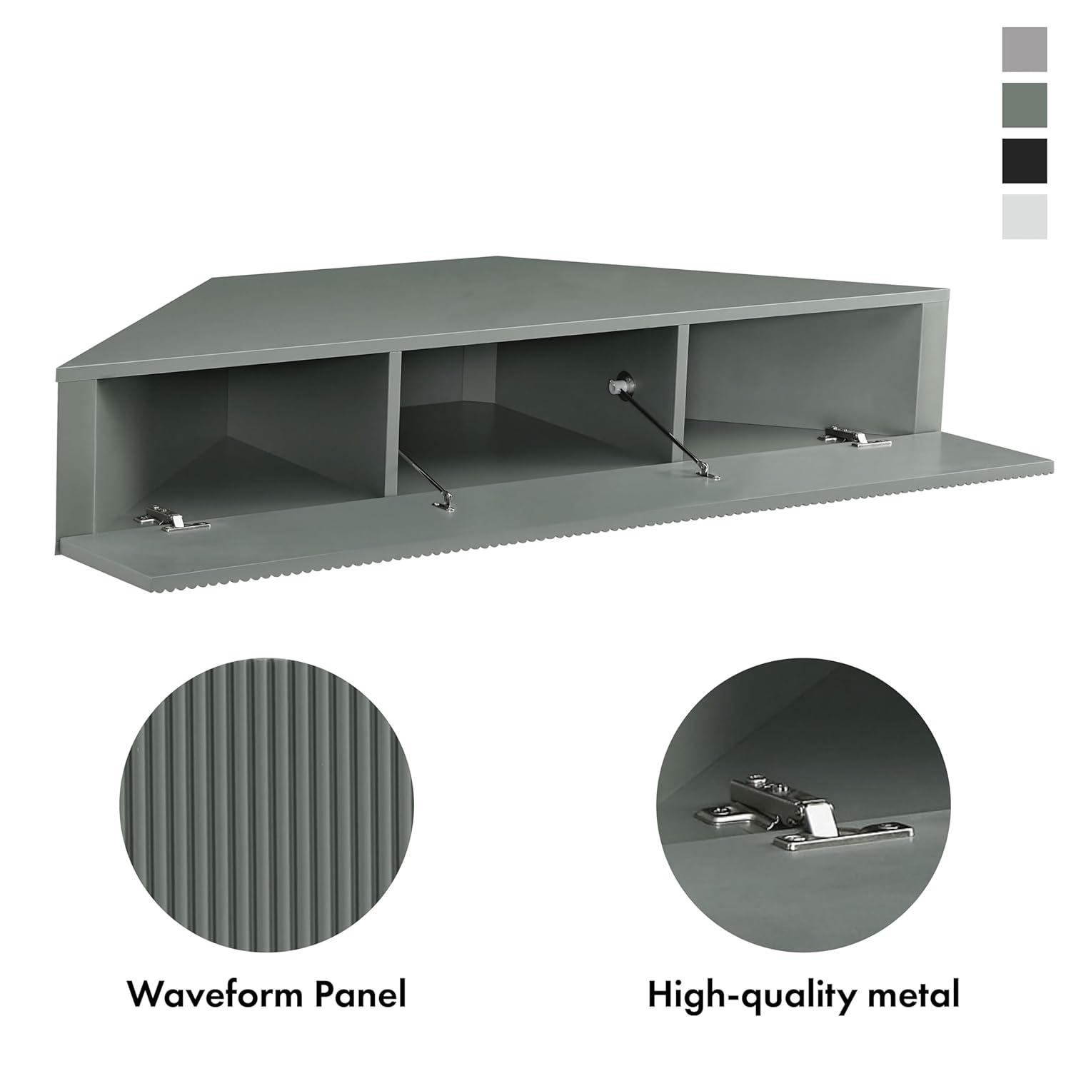 Denhour DH BASIC Transitional 47-inch 3-Shelf Corner Floating TV Stand by  3D Wavy Panel Door - Sage Green Weathered,N/A