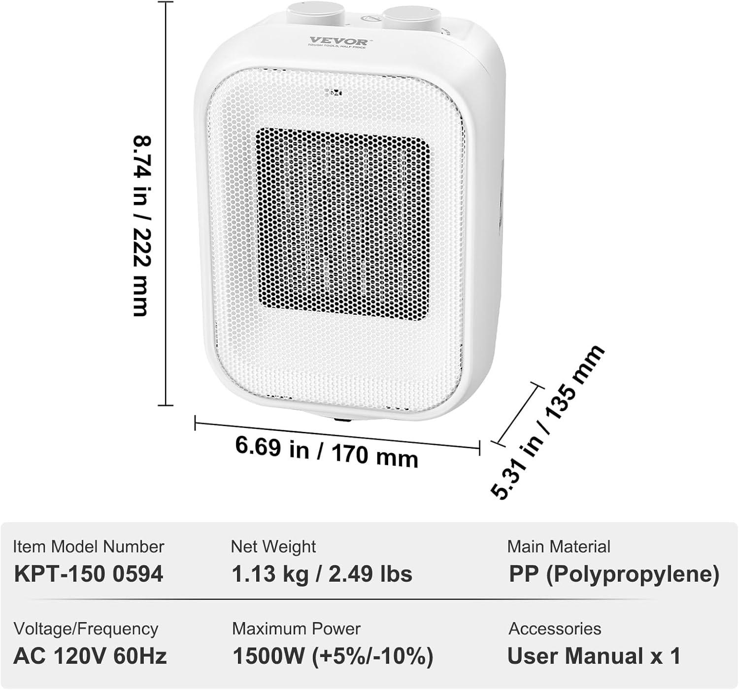 VEVOR VEVOR 1500 Watt 5000 BTU Electric High Efficiency Radiator Space Heater with Adjustable Thermostat