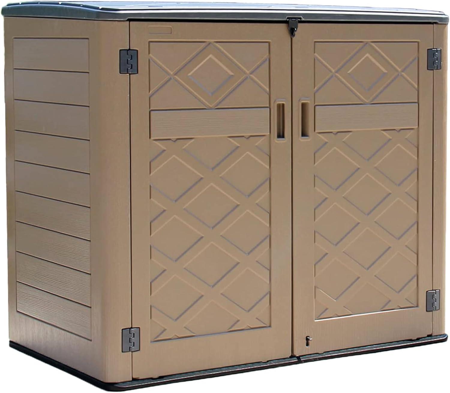 Large Brown Resin Outdoor Storage Shed with Shelving