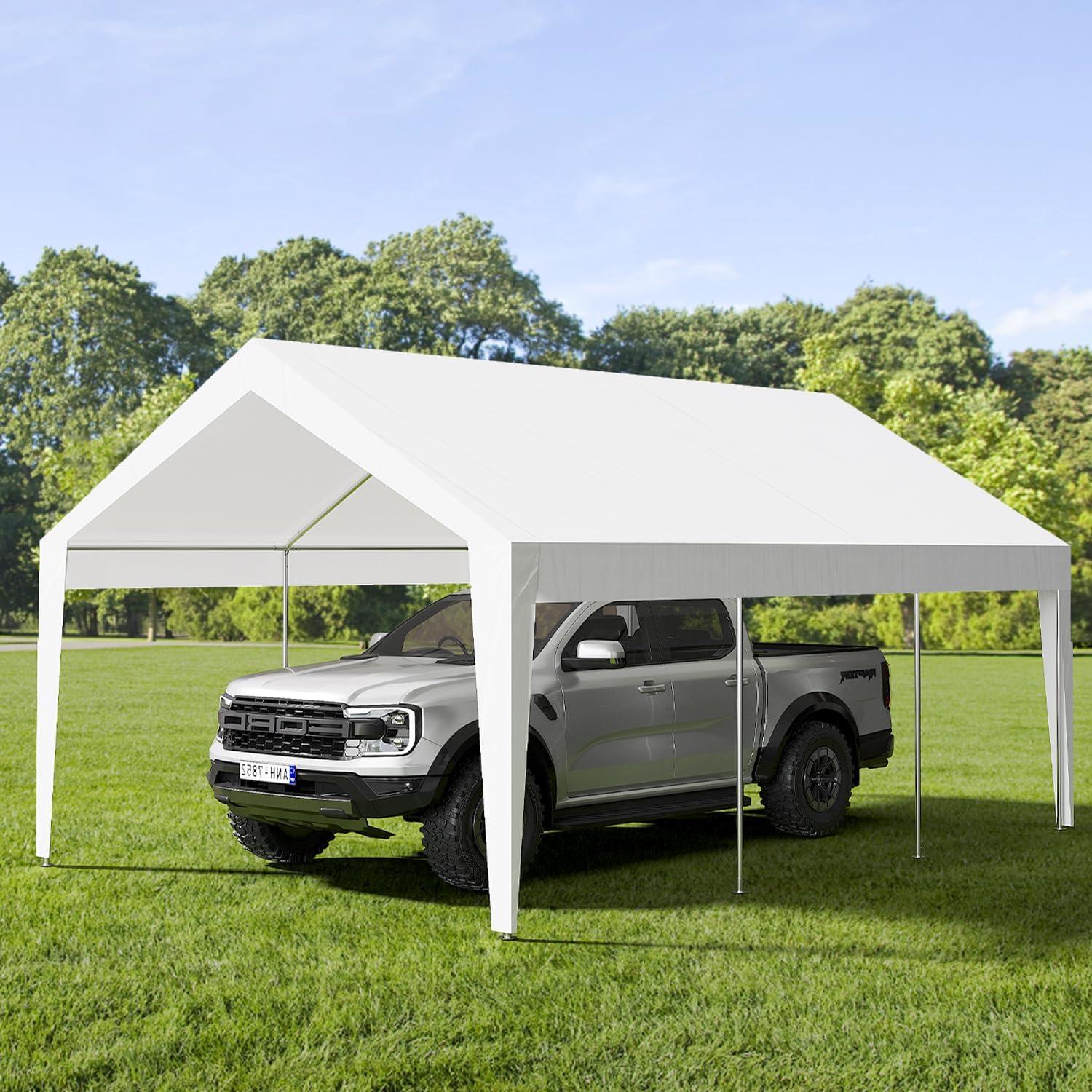 10' x 20' White Portable Alloy Steel Carport