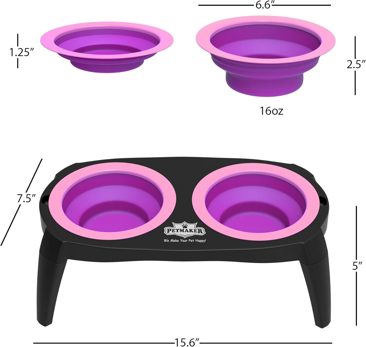 Pink Elevated Cat and Dog Food Bowl Stand with Non-Slip Base