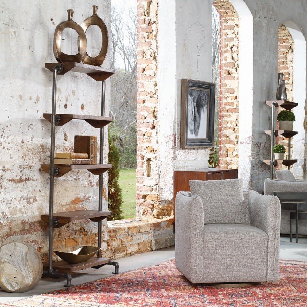 Uttermost Rhordyn 4-Shelf Wood and Metal Bookcase in Walnut and Gunmetal