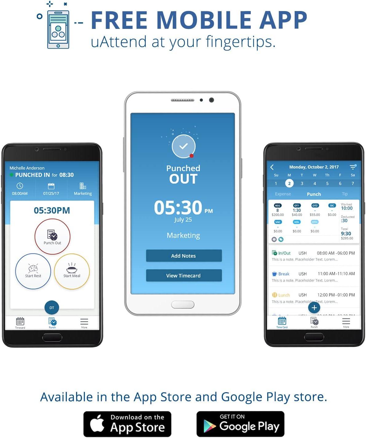 uAttend BN6000 Biometric Time Clock System for Small Business with Cloud-Based Employee Timecards