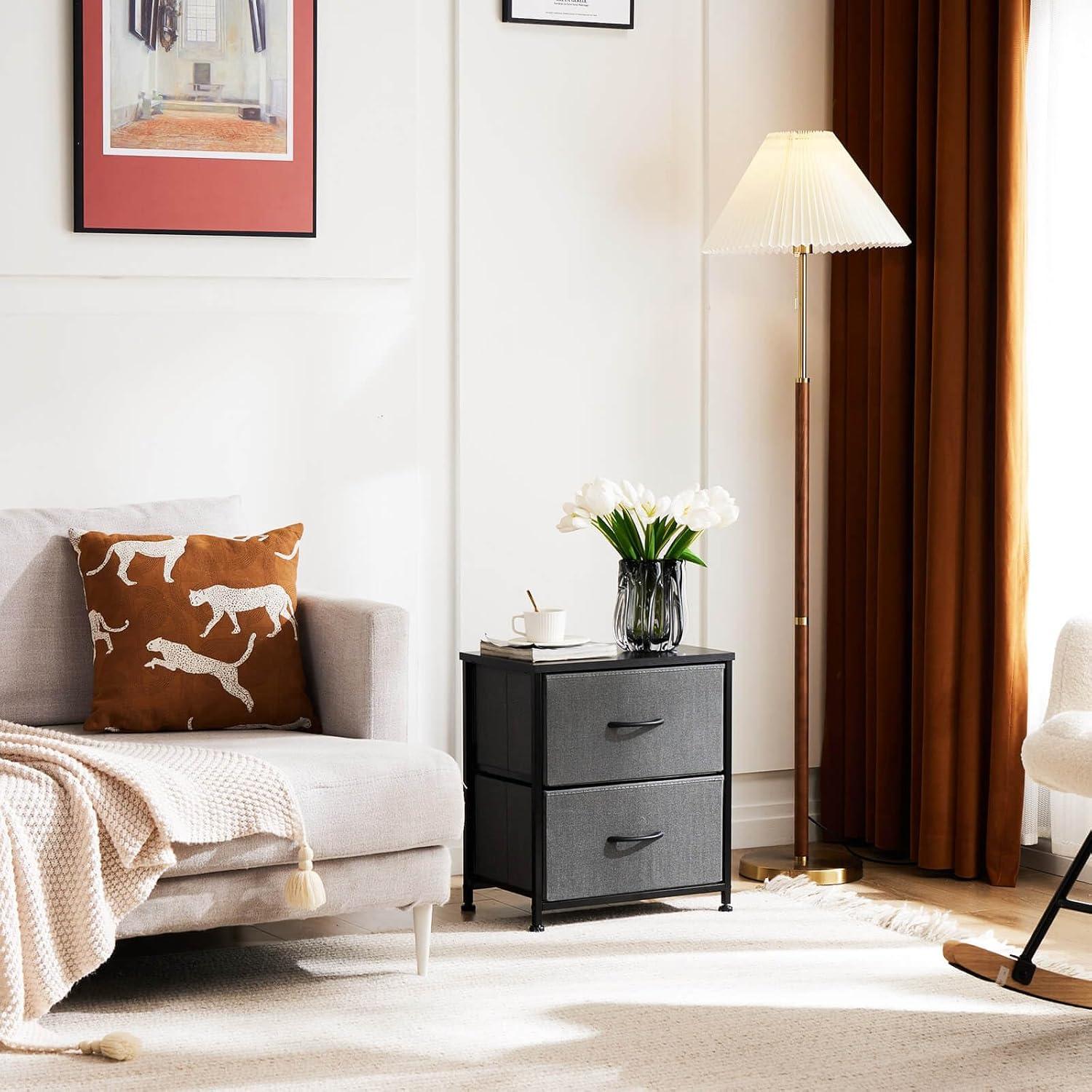 Sweetcrispy Home Furniture Nightstand with 2 Fabric Drawers, Small Dresser, Side Table, End Table, Bedside Table, Night Stands, Small Nightstand, Bedroom Furniture for Living Room