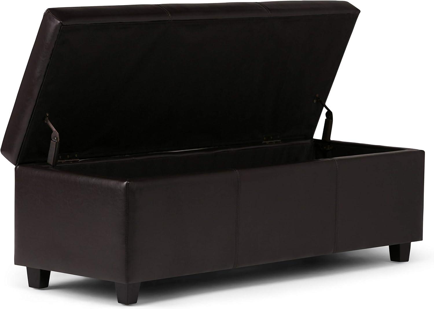 Simpli Home Avalon Storage Ottoman Bench In Tanners Brown Vegan Faux Leather