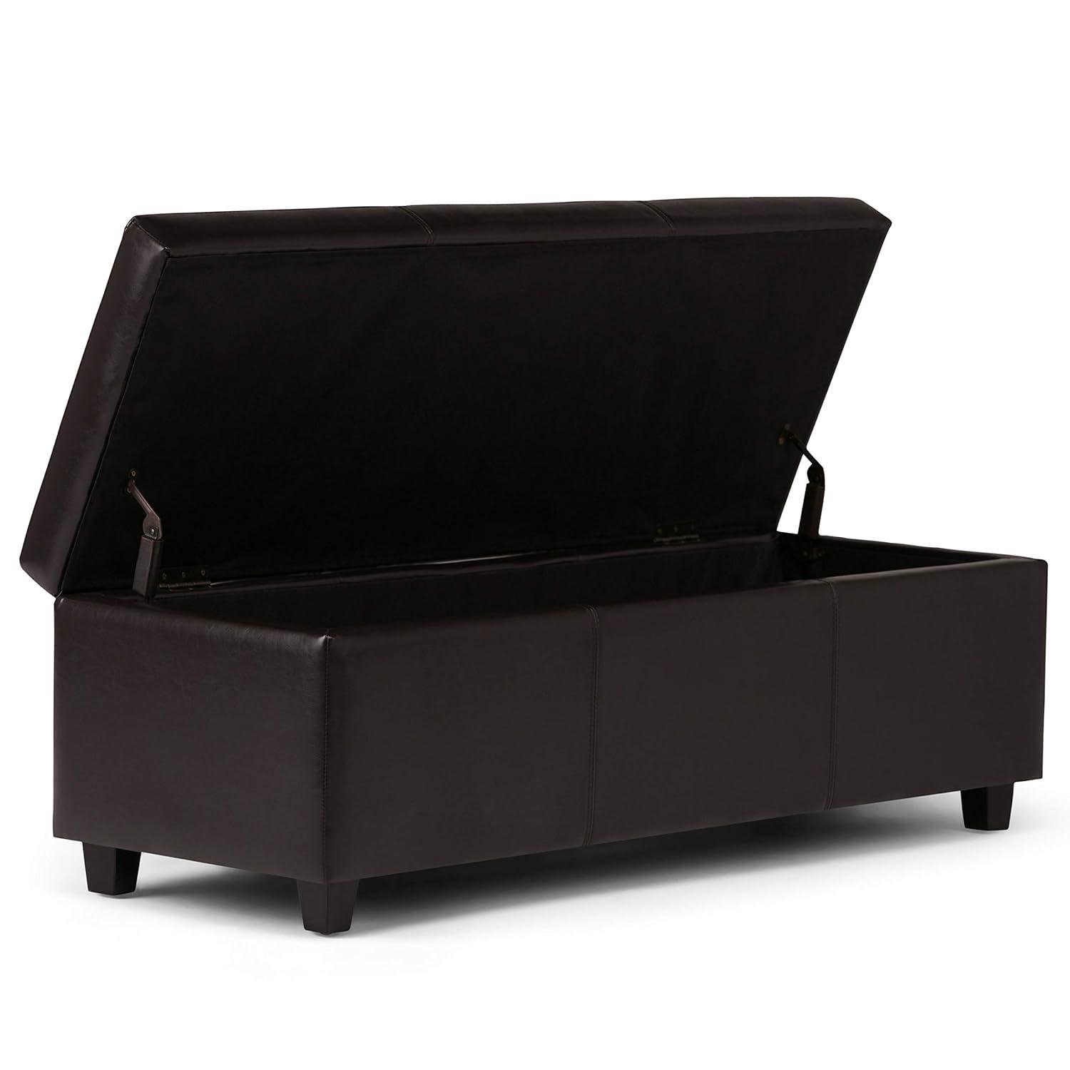 Simpli Home Avalon Faux Leather Storage Bench in Tanners Brown