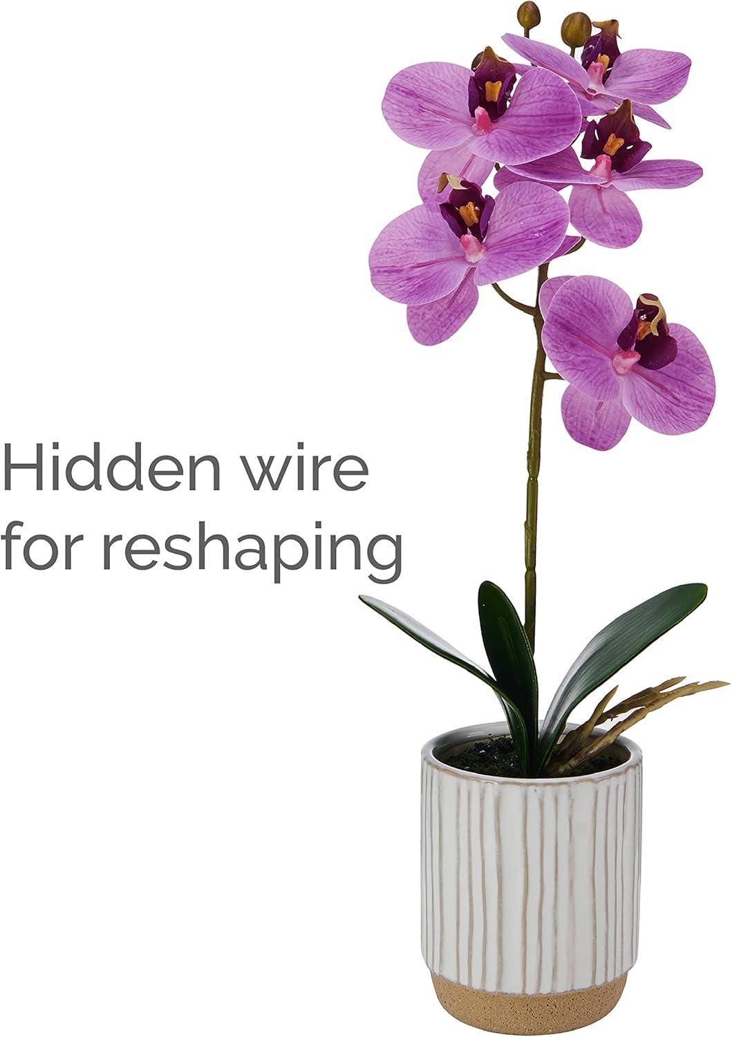 Fuchsia Artificial Orchid in White Ceramic Pot, 16-Inch