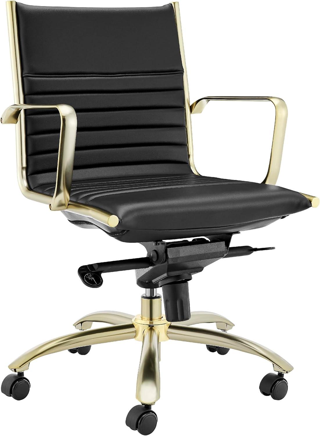 Dirk High Back Swivel Leather Task Chair in Black & Gold