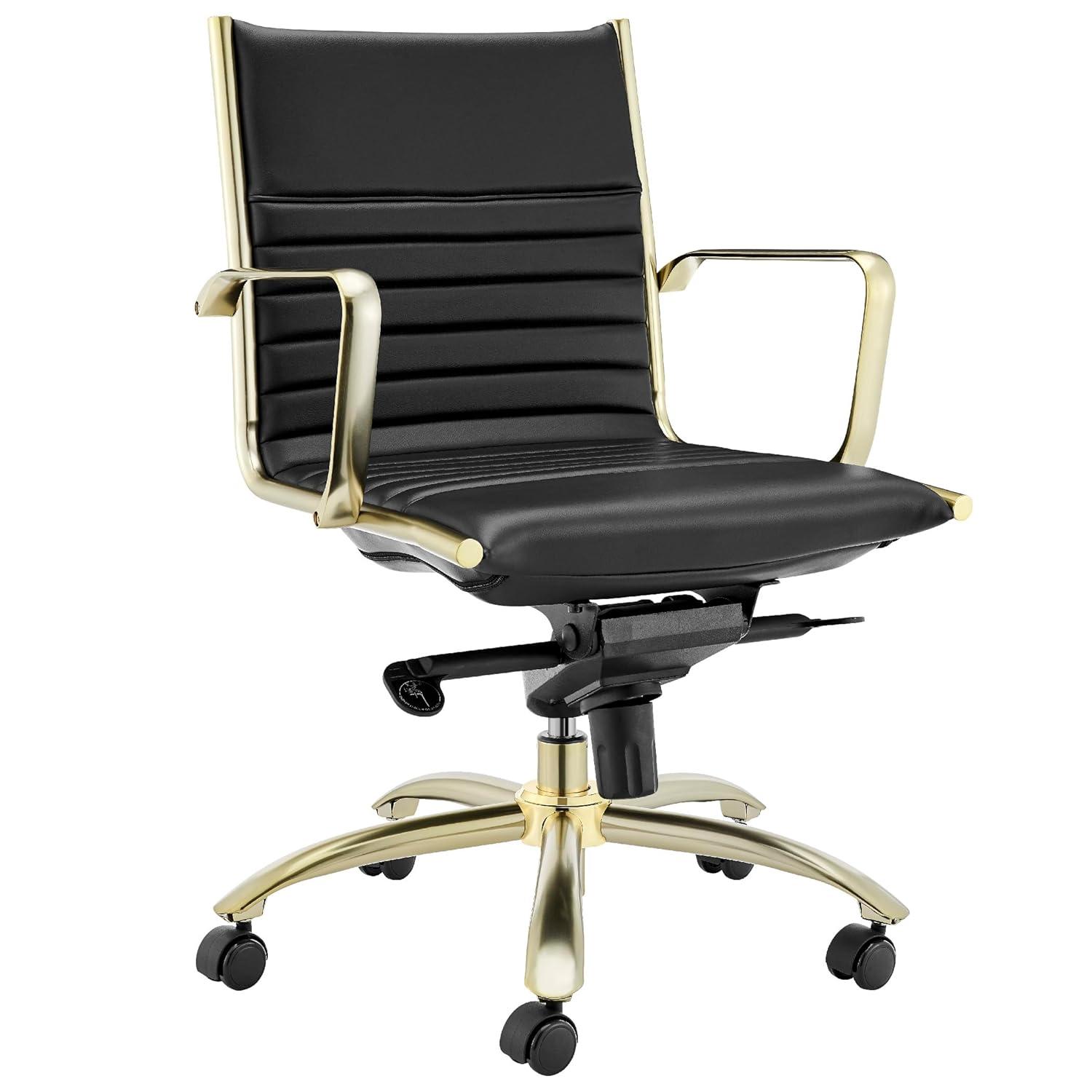 Dirk High Back Swivel Leather Task Chair in Black & Gold