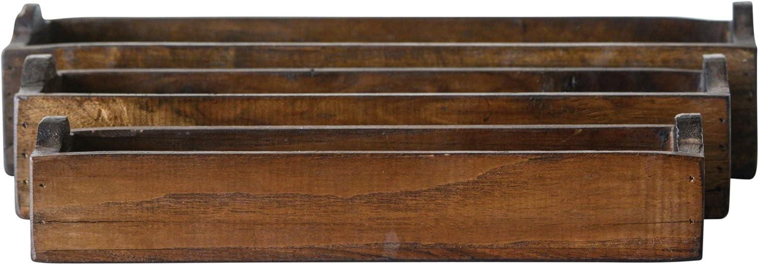 Storied Home Set of 3 Found Wood Boxes Brown: Rustic Decorative Trays, Not for Food Service