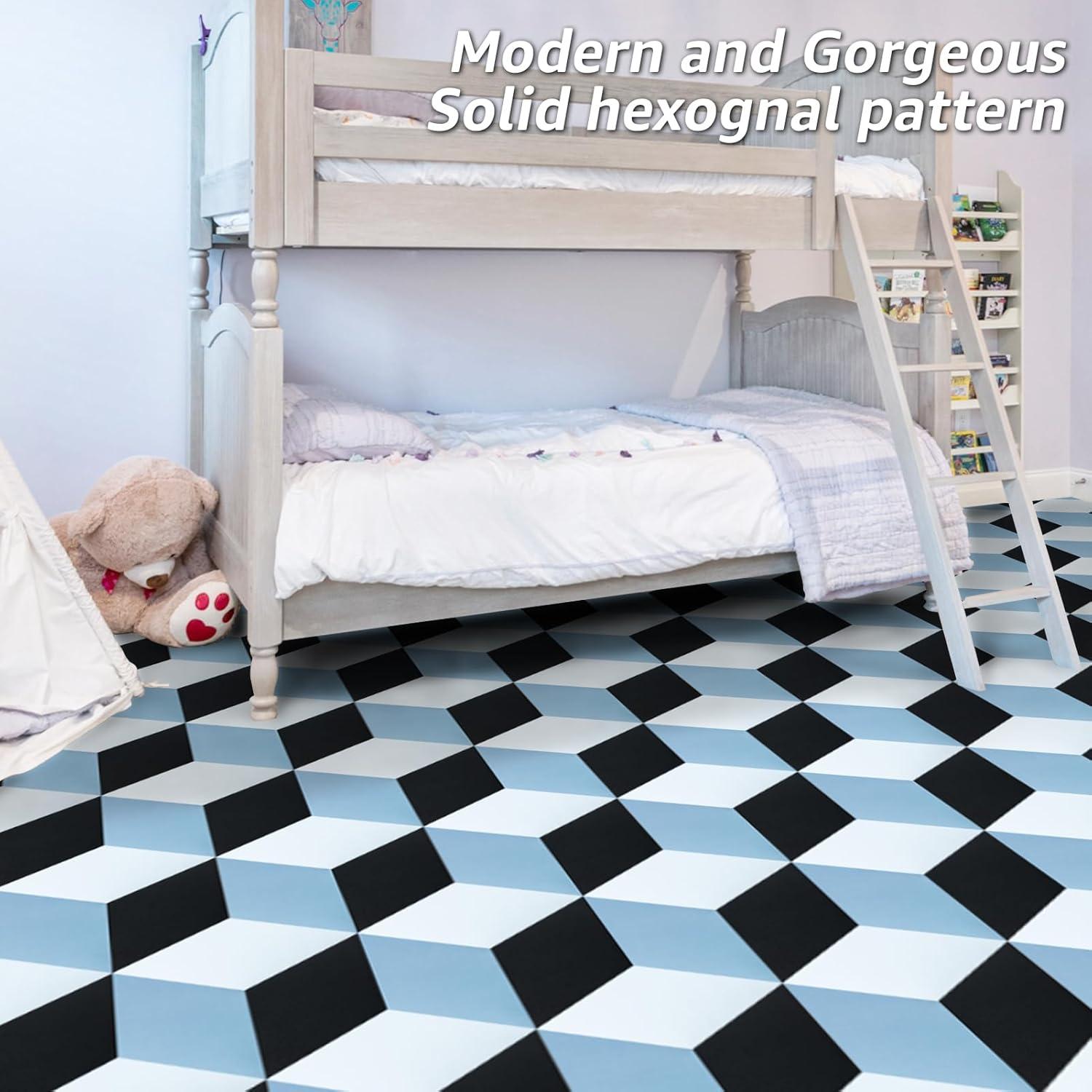 Art3d 30-Pack 11.8" x 10.2" Black Marble Hexagon Peel and Stick Flooring Tile, Self Adhesive Waterproof Vinyl Floor Tile