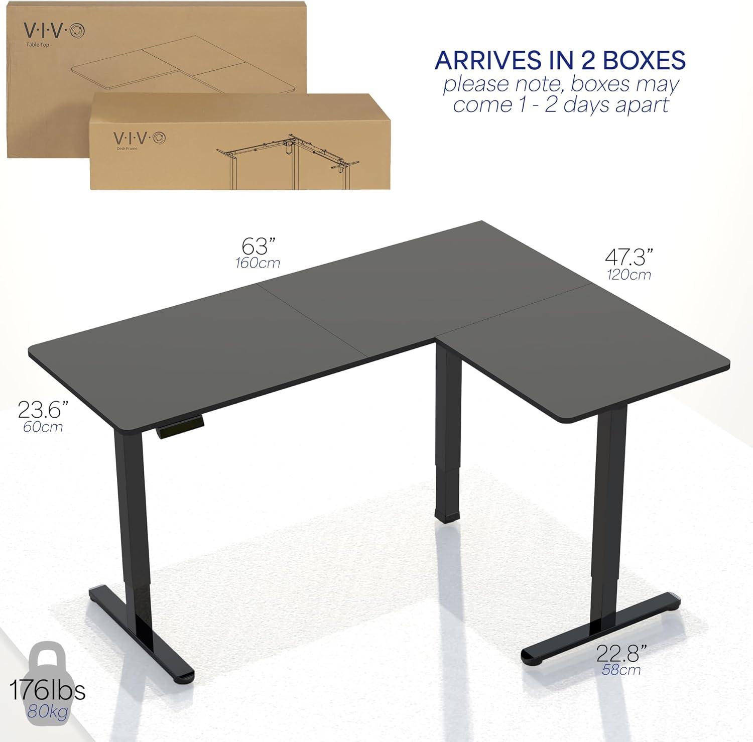 VIVO Vintage Brown / Black Electric 63" x 47" Corner Standing Desk