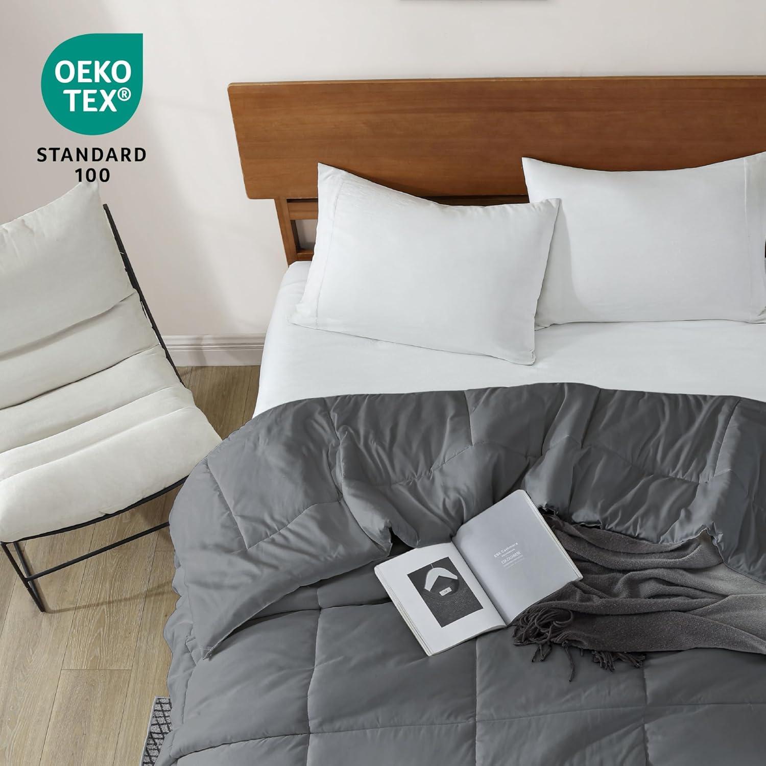 Cathay Home Essentials Ultra Soft Hypoallergenic Wrinkle Resistant Double Brushed Microfiber Bedding Comforter, 1-Piece Duvet Insert, Gray, King