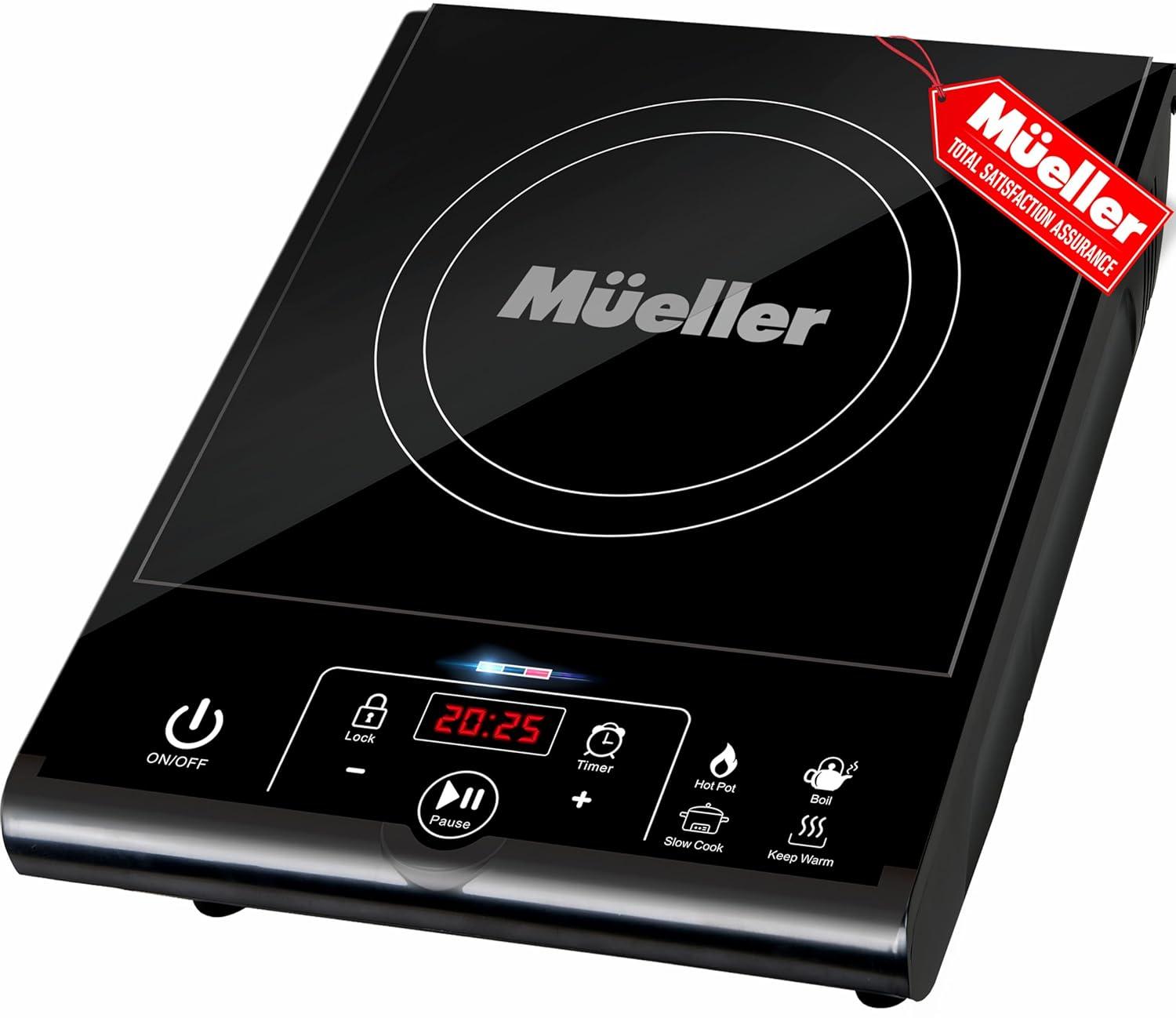 Mueller Austria RapidTherm Portable Induction Cooktop, 1800W Hot Plate Electric Stove Top Burner. 8 Temp Levels, Auto-Off & Pot Detection, LED Display, Child Lock, 4 Programs, Burners for Cooking