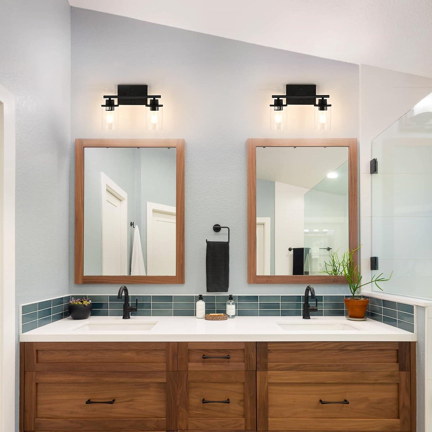 EDISHINE Modern 2-Light Black Bathroom Vanity Lights over Mirror for Bathroom, Vanity Table, E26 Bulb Base