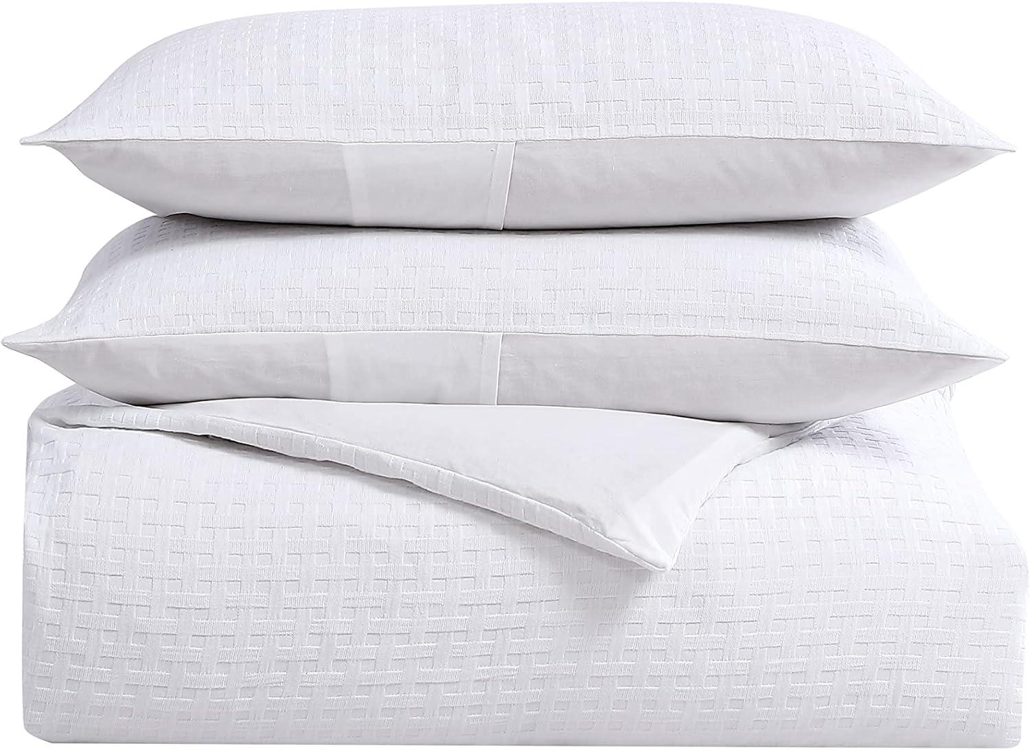 Tommy Bahama Basketweave Solid White Cotton Duvet Cover Set