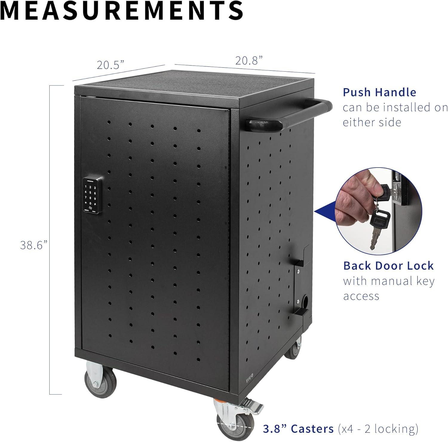 Black Steel 30-Bay Laptop and Tablet Charging Station Cart with Keypad Lock