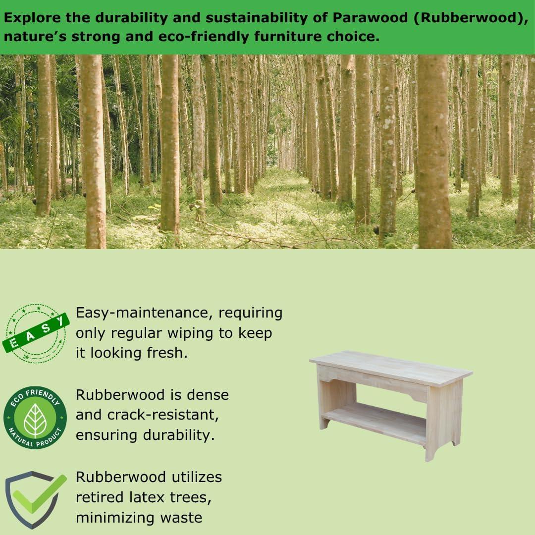 36" Brookstone Bench - International Concepts: Solid Wood, Unfinished, Rectangular Shape, Seats 2