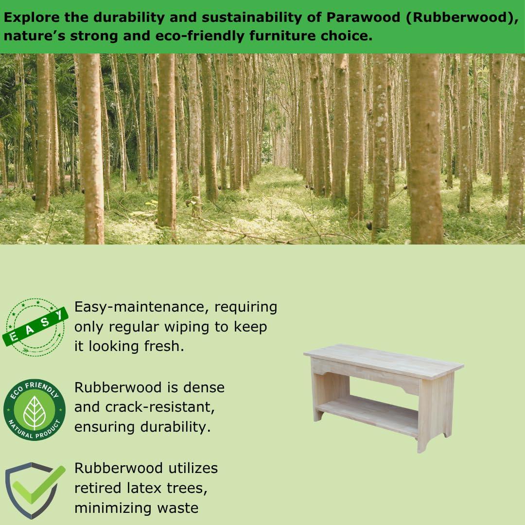 36" Brookstone Bench - International Concepts: Solid Wood, Unfinished, Rectangular Shape, Seats 2