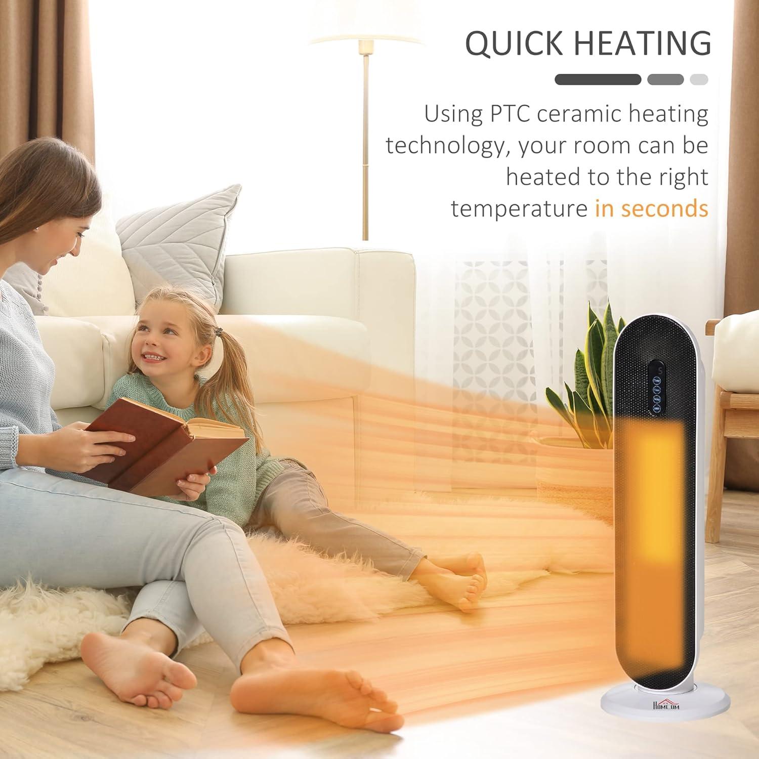 HOMCOM 25" Portable Freestanding Ceramic Heater Oscillating Tower 1500W/1000W