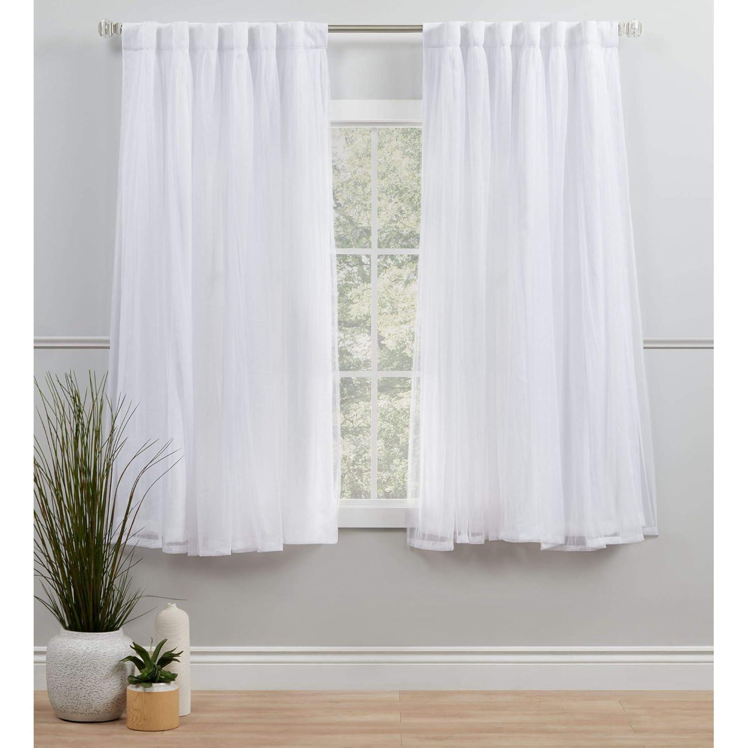 Amalgamated Textiles Exclusive Home Catarina Layered Solid Room Darkening and Sheer Hidden Tab/Rod Pocket Top Curtain Panel Pair (Set of 2)