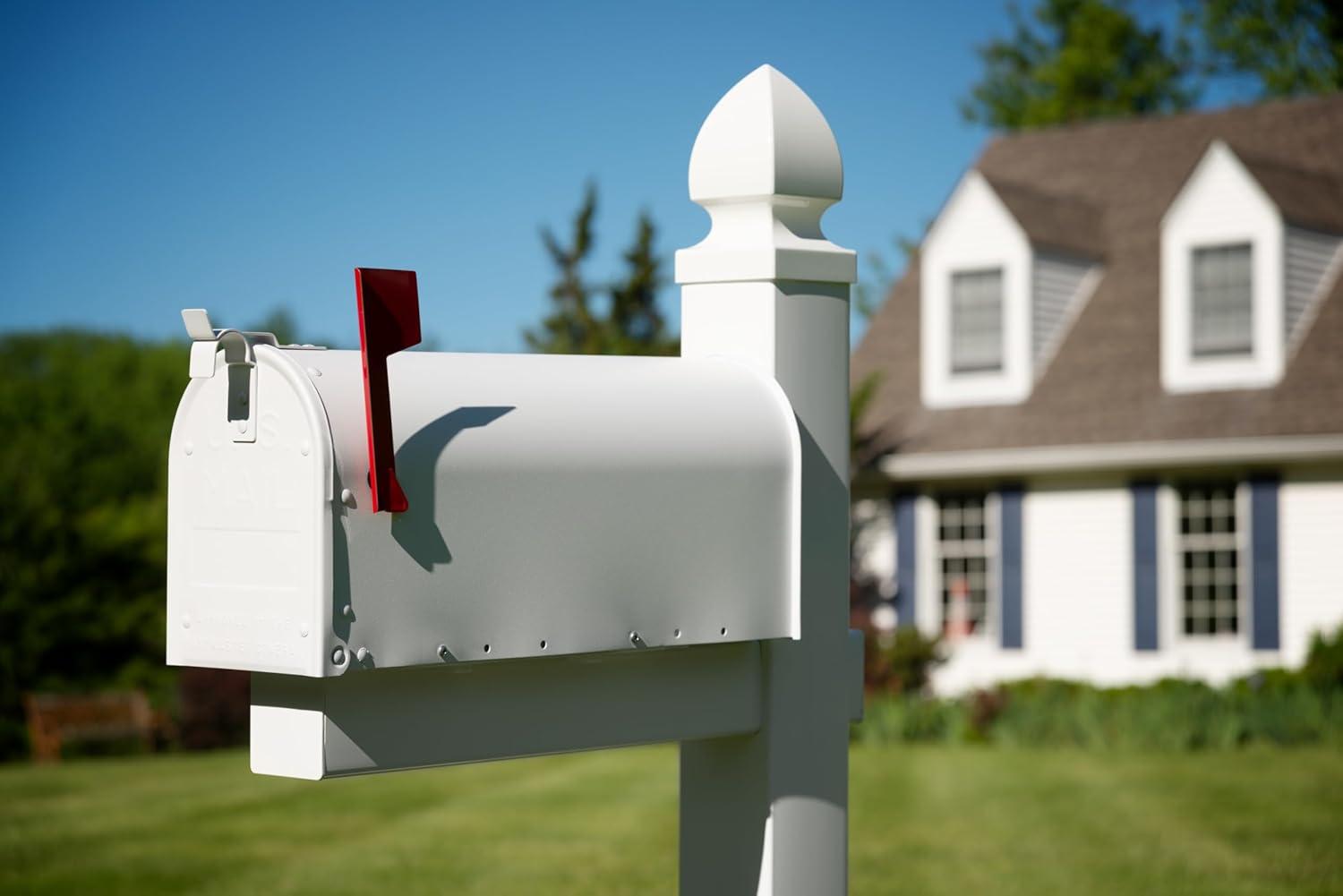 Architectural Mailboxes Admiral™ Rust-Proof Aluminum Metal Post Mounted Mail Box for Outside, White, Medium Curbside Mailbox, USPS Approved for Residential Delivery