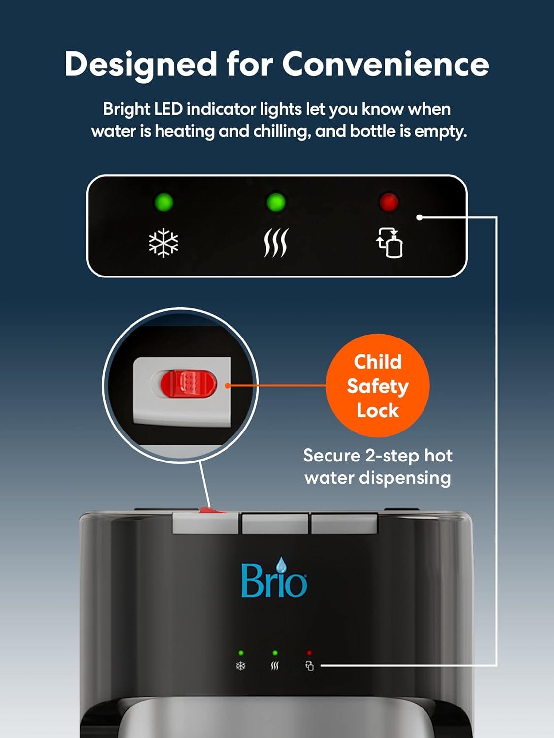 Brio Bottom Load Water Cooler Dispenser with Hot, Cold and Room Temperature Water, Height 41.4"