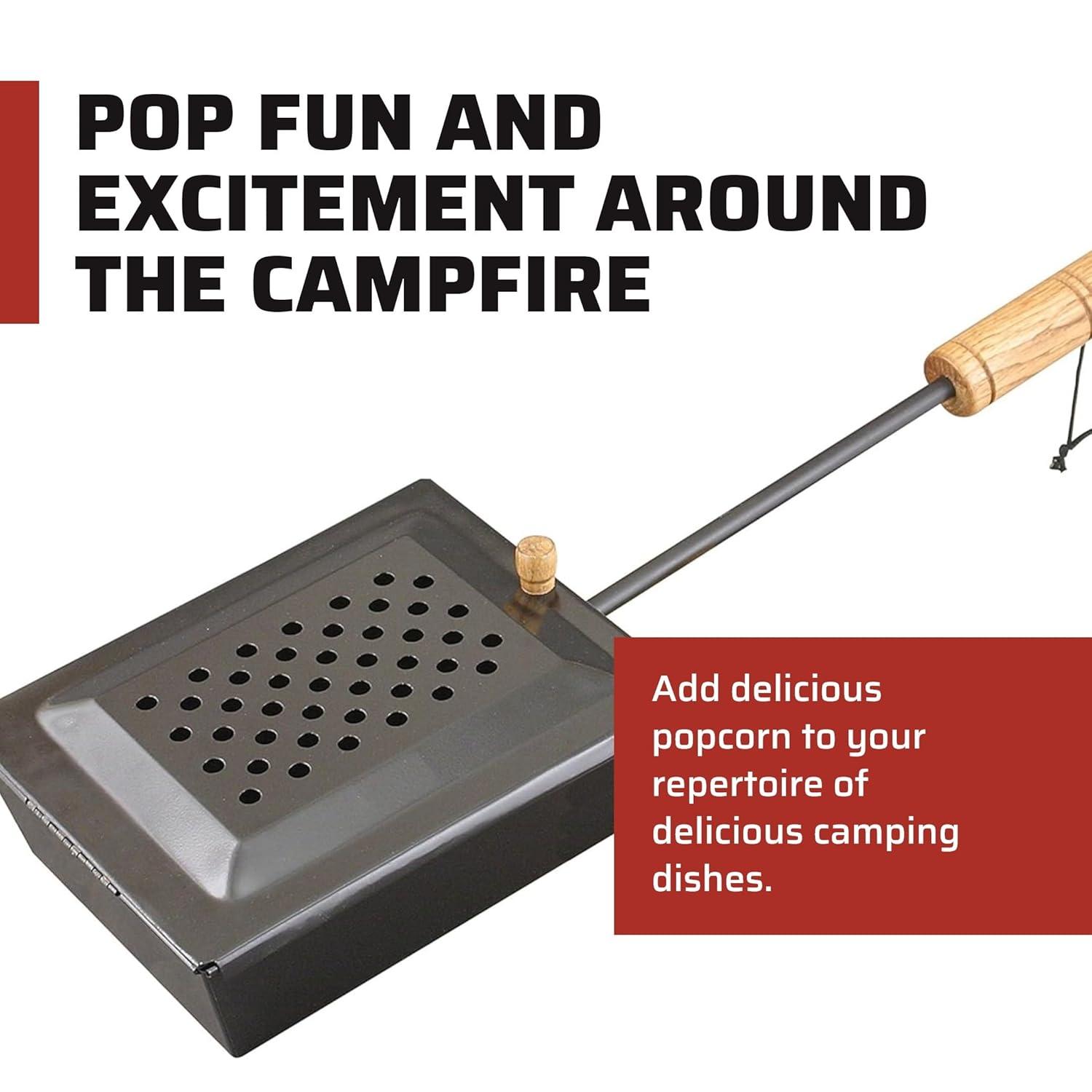 Portable Black Cast Iron Campfire Popcorn Popper with Wooden Handle