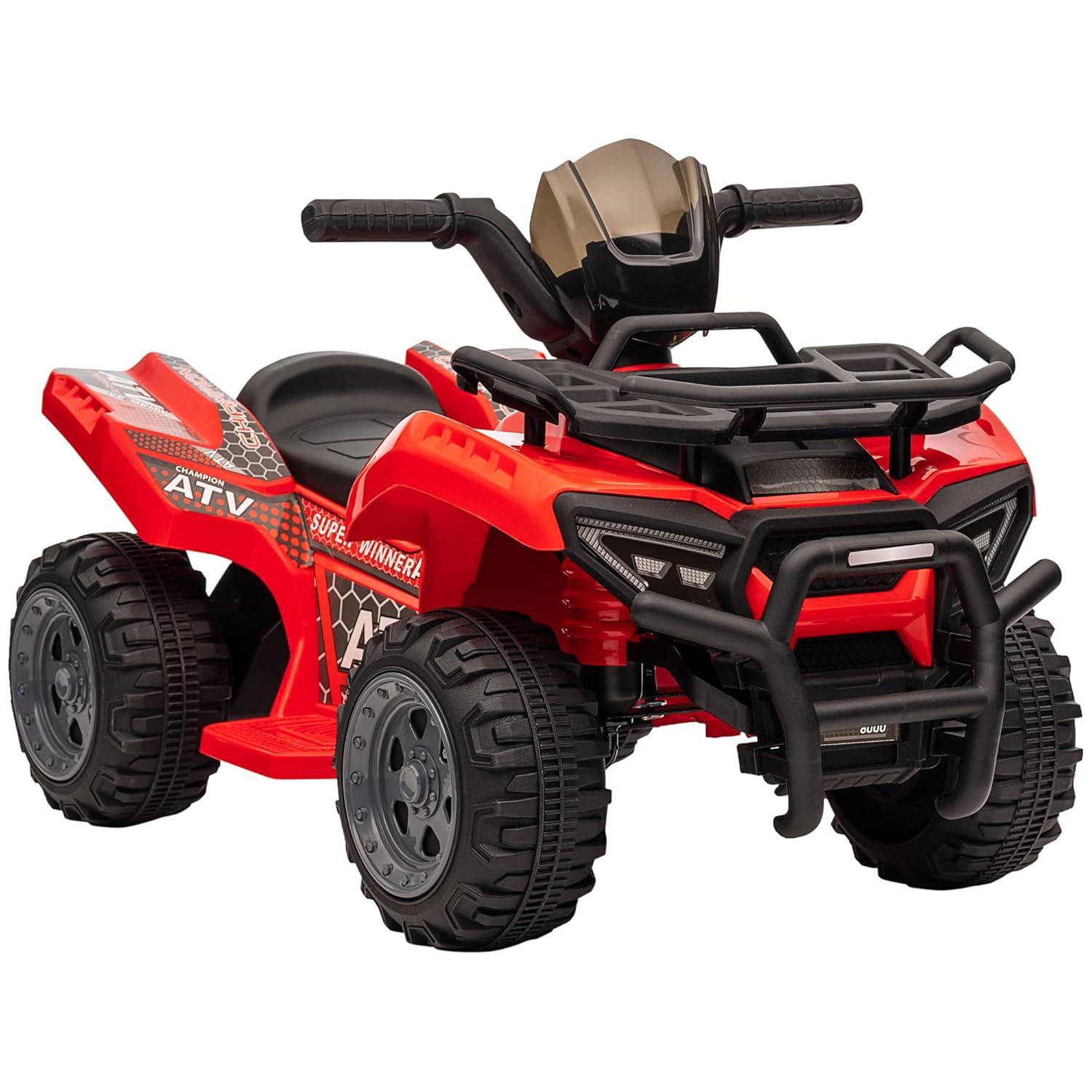 Aosom Kids ATV Four Wheeler Ride on Car, Motorized Quad, 6V Battery Powered Electric Quad with Songs for 18-36 Months, Red