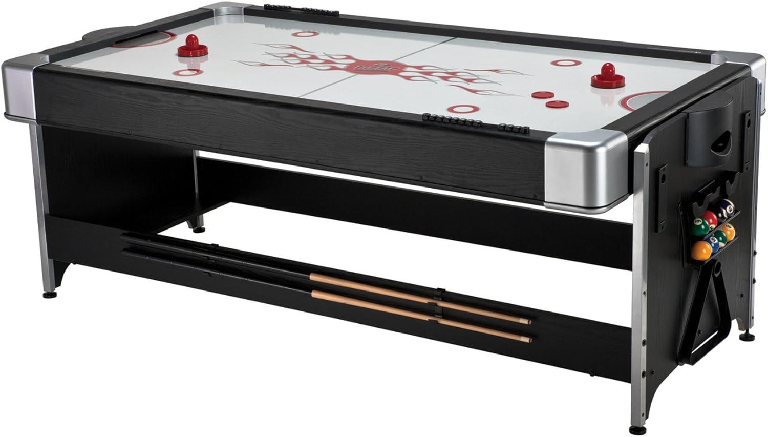 7-Foot Black 2-in-1 Air Hockey and Pool Table