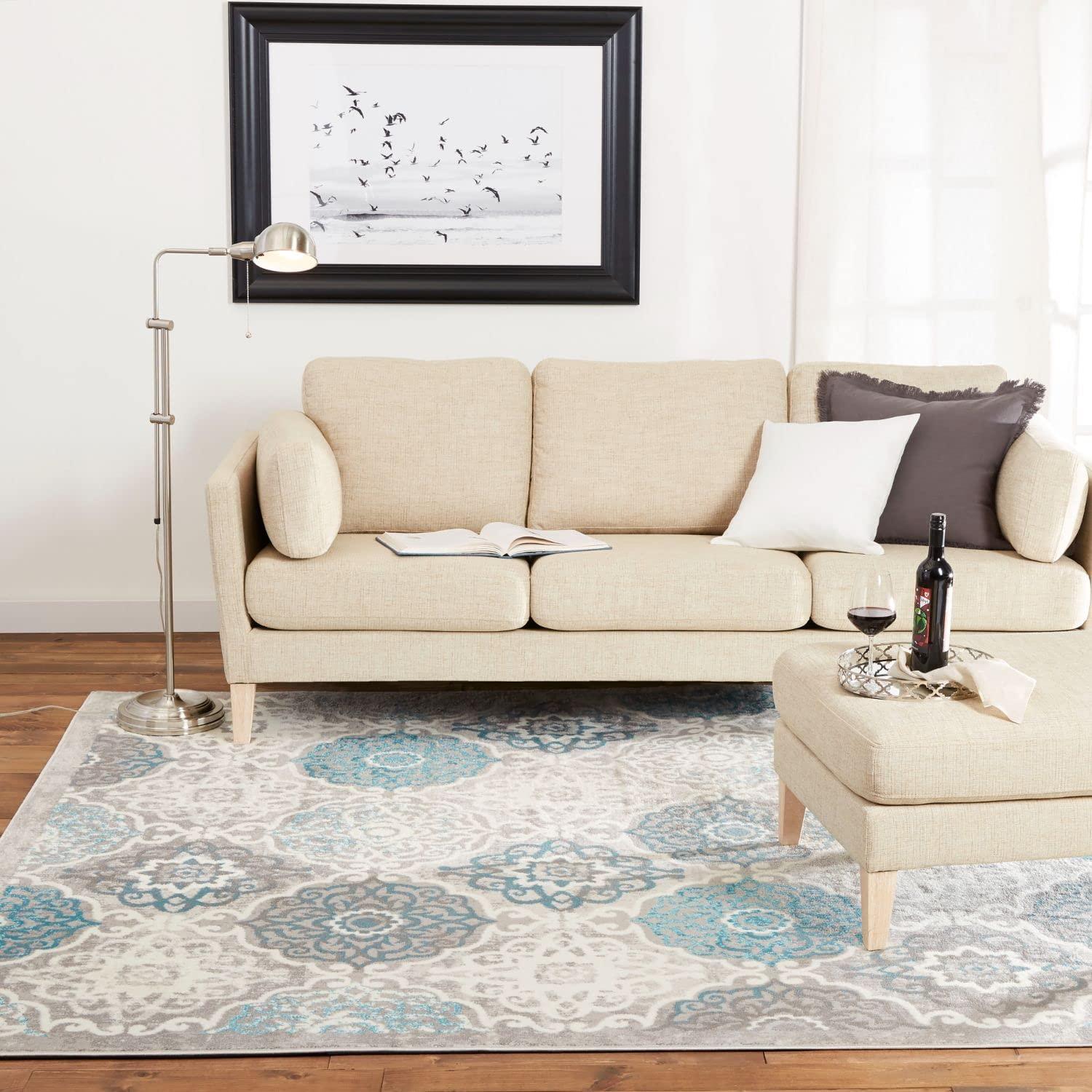 Home Dynamix Boho Andorra Transitional Damask Area Rug, Navy Blue/Ivory, 2'7"x4'7"