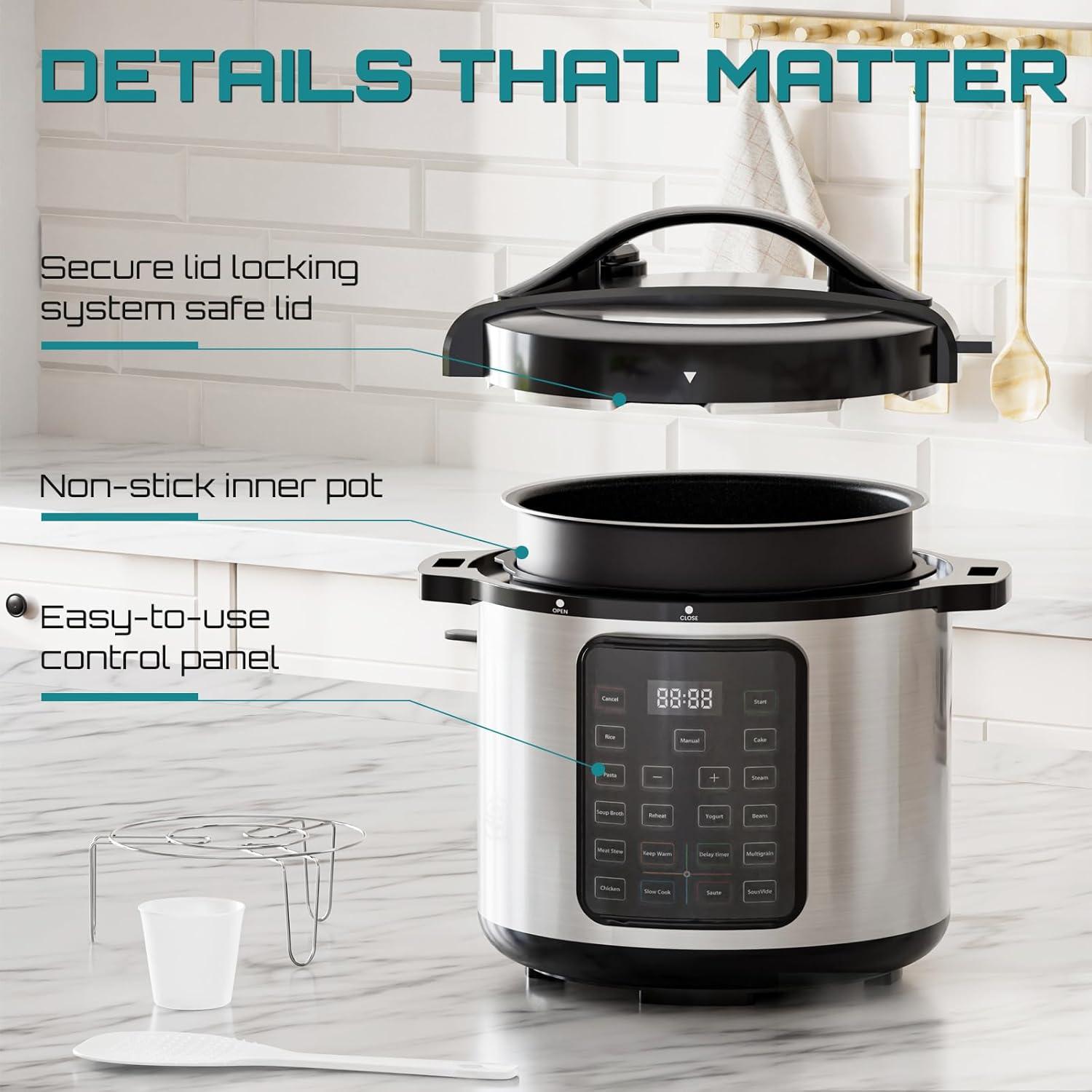 JIONJOY 16-in-1 Stainless Steel Electric Pressure Cooker: Multi - function Cooker with Digital Controlr- 8 Quarts