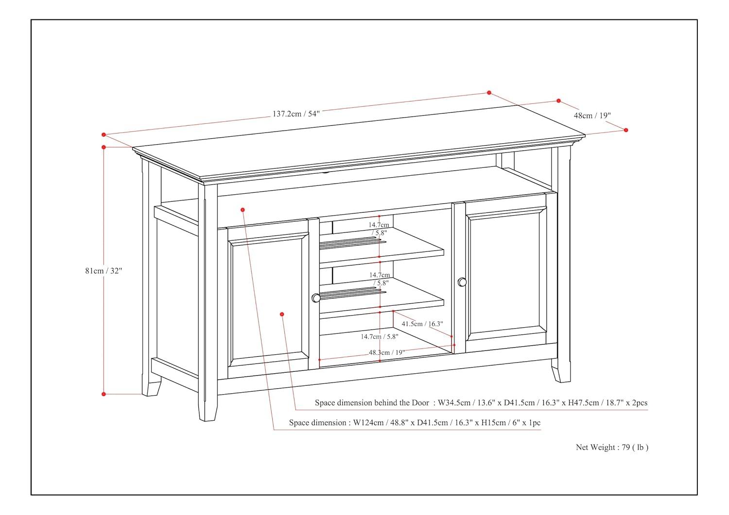 Simpli Home Amherst 54"W Solid Wood TV Stand for TVs up to 60" with Adjustable Shelves