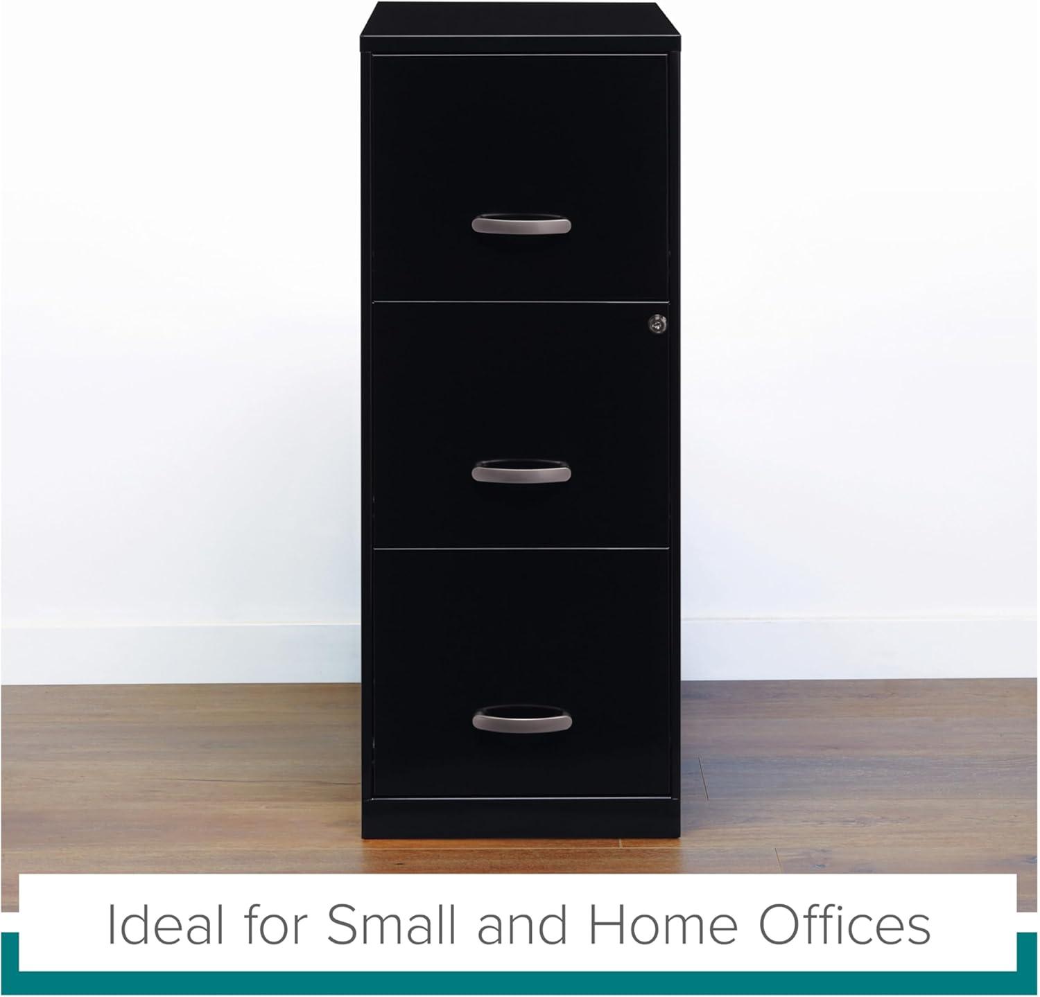 Hirsh Industries Space Solutions File Cabinet 3 Drawer - Black: Vertical Steel Storage, 35.5" Height, GreenGuard Certified