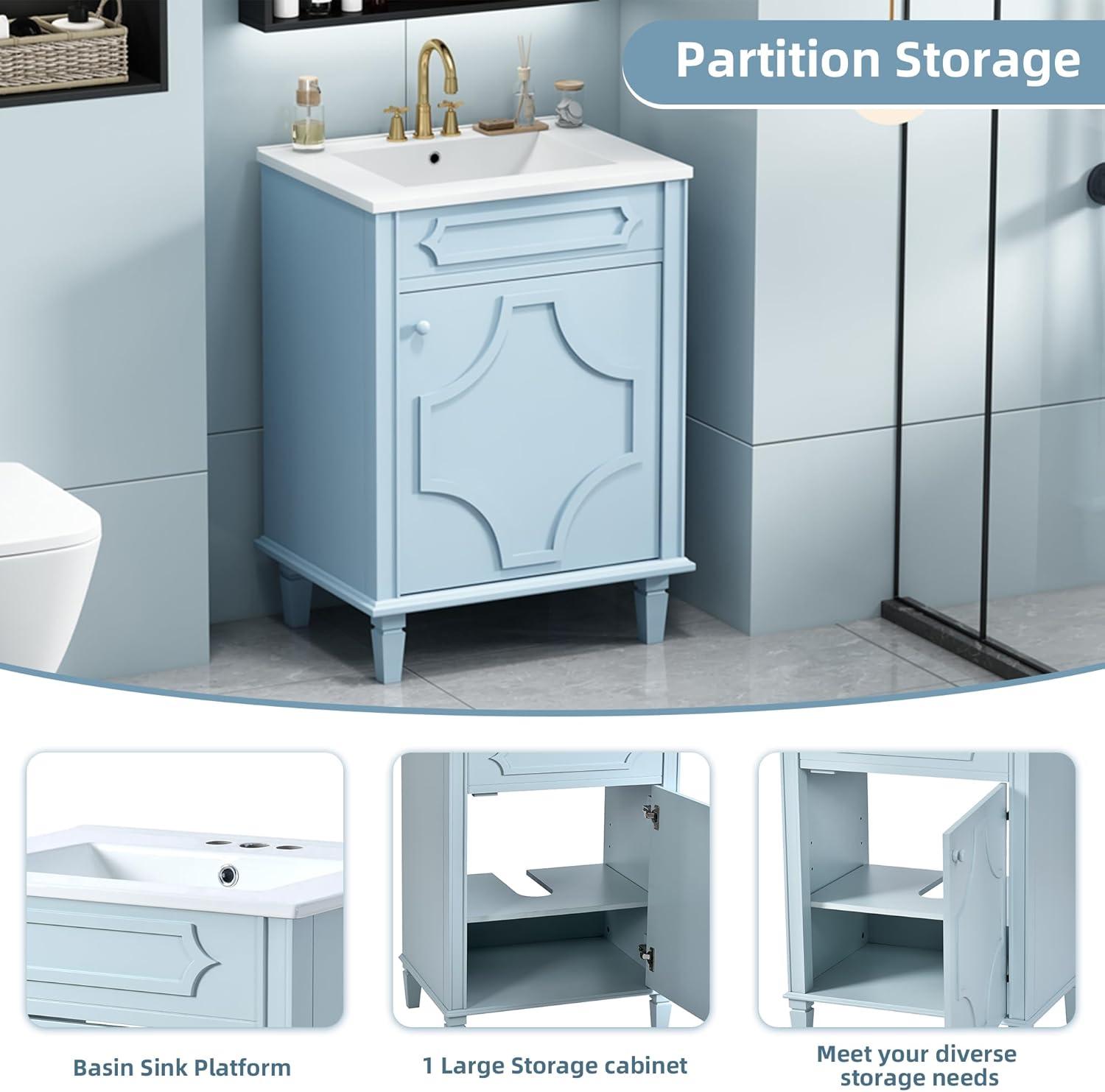 30 Inch Bathroom Vanity with Ceramic Sink, Modern Bathroom Storage Cabinet with Swirled Design, Vanities with 2 Drawers for Modern Minimalist Powder Room